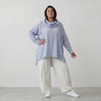 Leichtes Lagenlook Shirt in Jeansblau Weiß mit Crashoptik Oversize asymmetrischem Saum