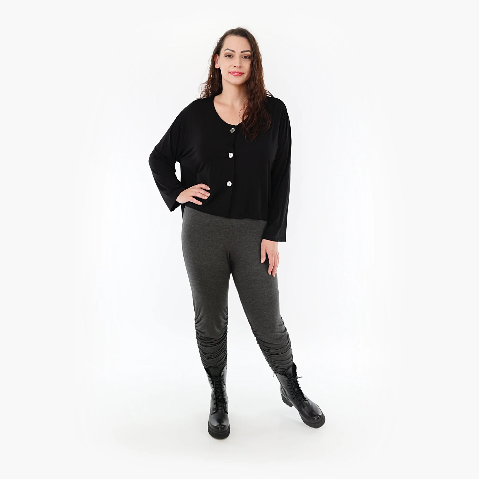  Geraffte Leggings von AKH Fashion aus Viskose, 1233.06580, Grau, Unifarben, Schick, Modern