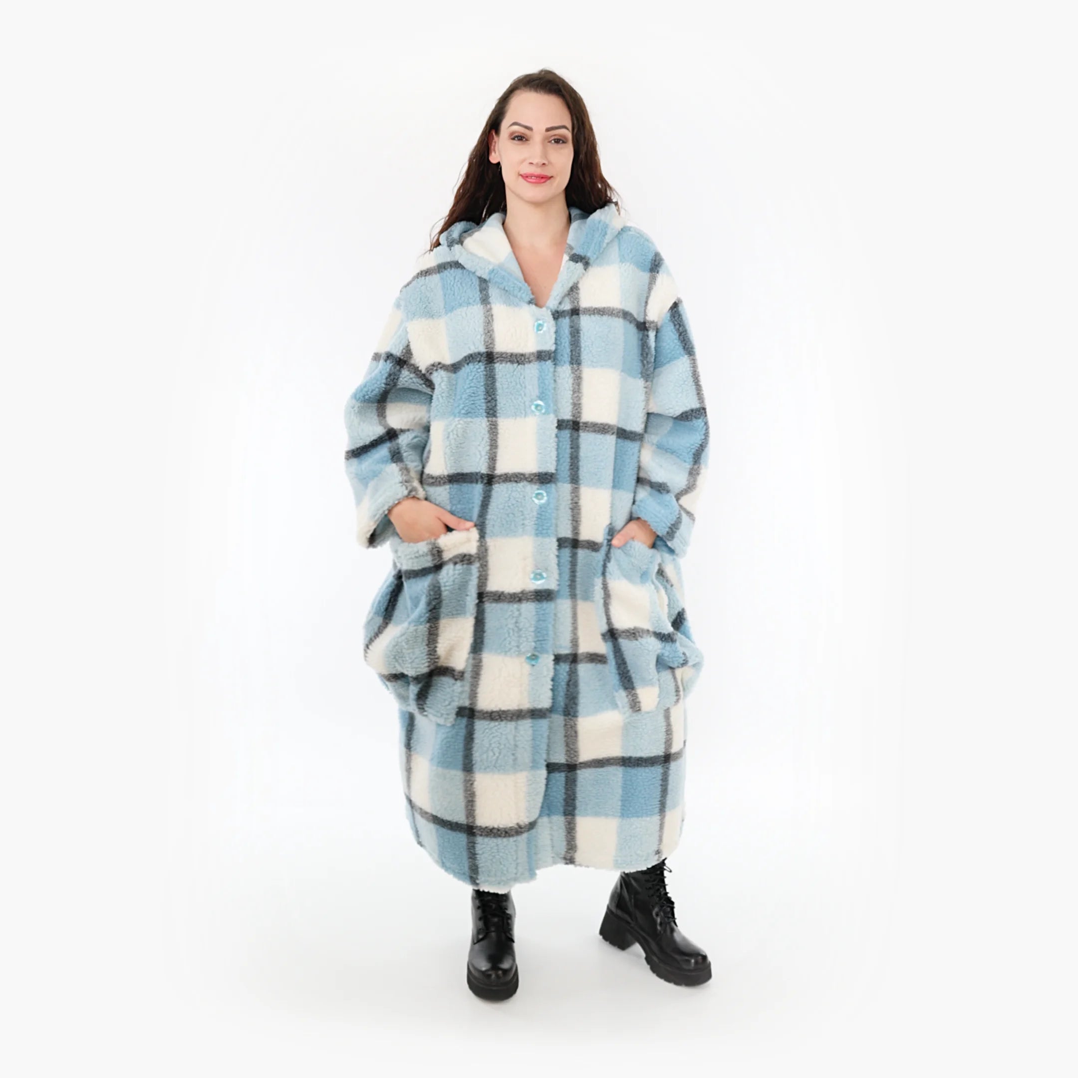  AKH Fashion Mantel in gerader Form, aus Materialmix, 1359.06979, Blau-Grau-Weiß, Schick