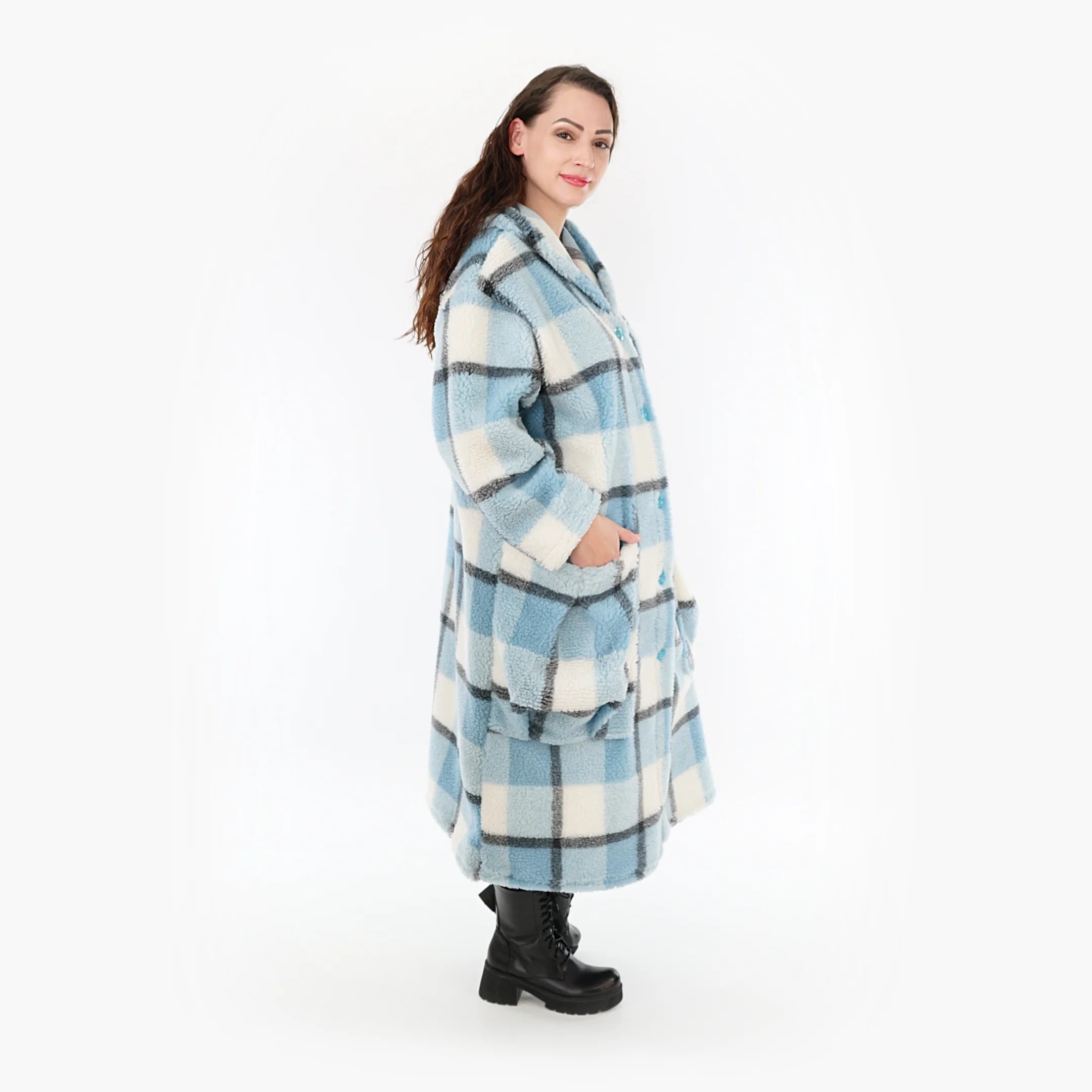  AKH Fashion Mantel in gerader Form, aus Materialmix, 1359.06979, Blau-Grau-Weiß, Schick