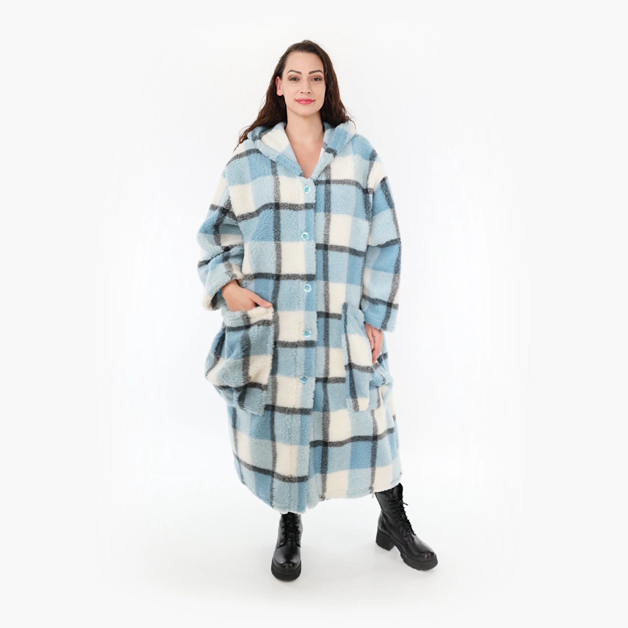  AKH Fashion Mantel in gerader Form, aus Materialmix, 1359.06979, Blau-Grau-Weiß, Schick