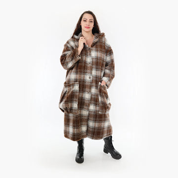  Kuscheliger Lagenlook Mantel in Braun mit Teddy-Materialmix für Plus Size in Oversized Schnitt