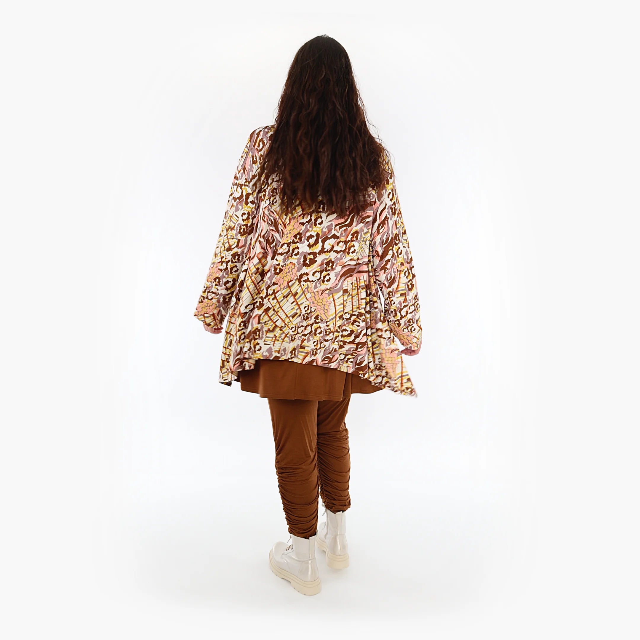  A-Form Bigshirt von AKH Fashion aus Viskose, 1355.00593, Cognac-Rose-Weiß, Muster, Schick