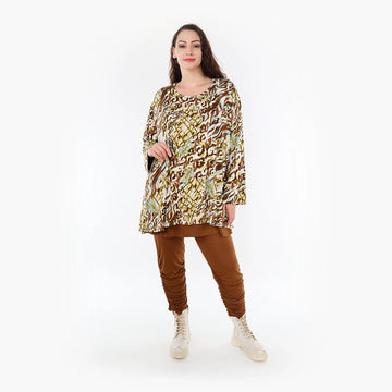  A-Form Bigshirt von AKH Fashion aus Viskose, 1355.00593, Olive-Cognac-Weiß, Schick, Modern