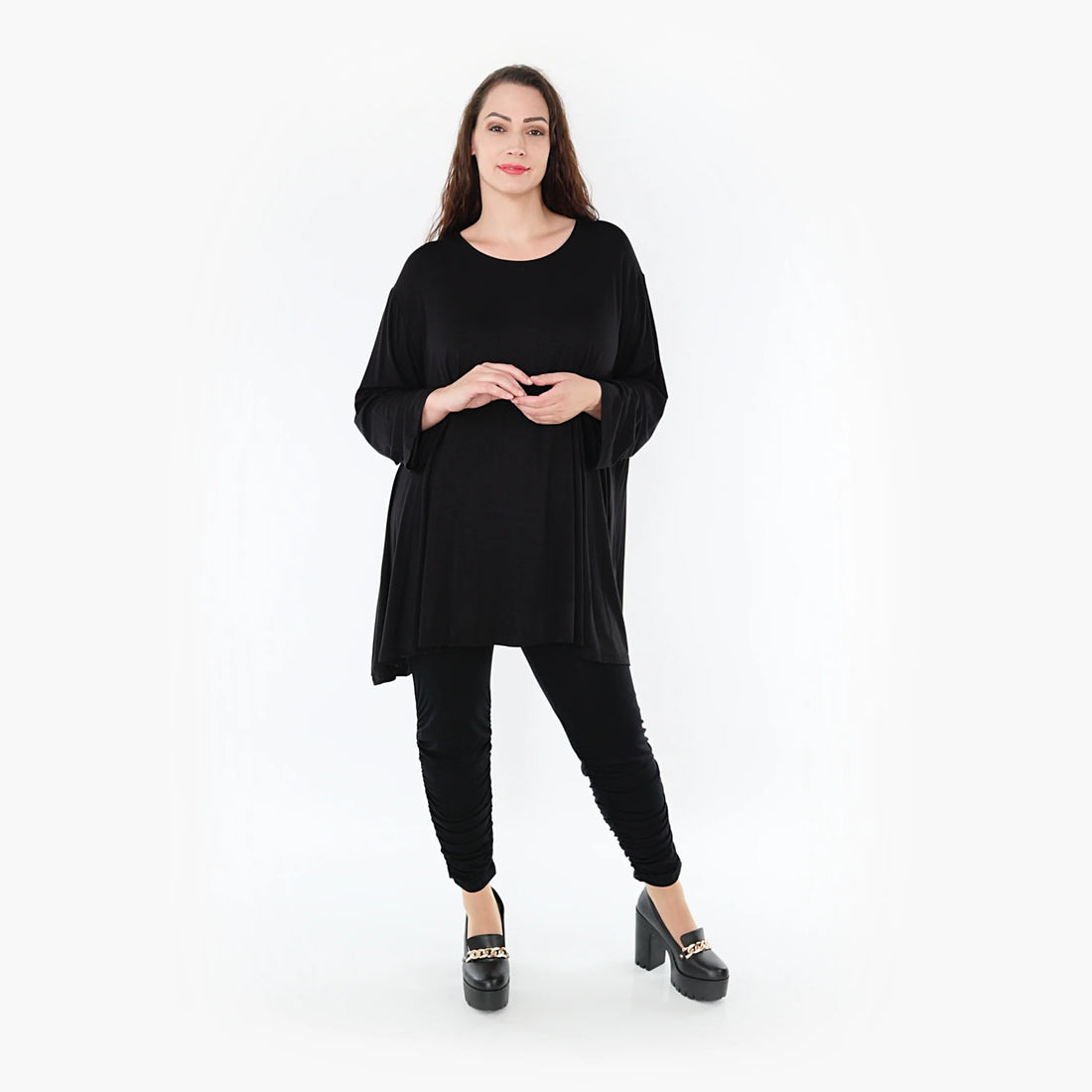  A-Form Shirt in Schwarz – weicher stretchiger Bambusjersey für entspannten Lagenlook Plus Size