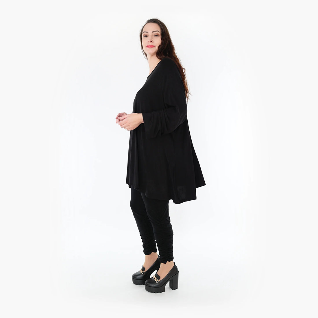  A-Form Shirt in Schwarz – weicher stretchiger Bambusjersey für entspannten Lagenlook Plus Size