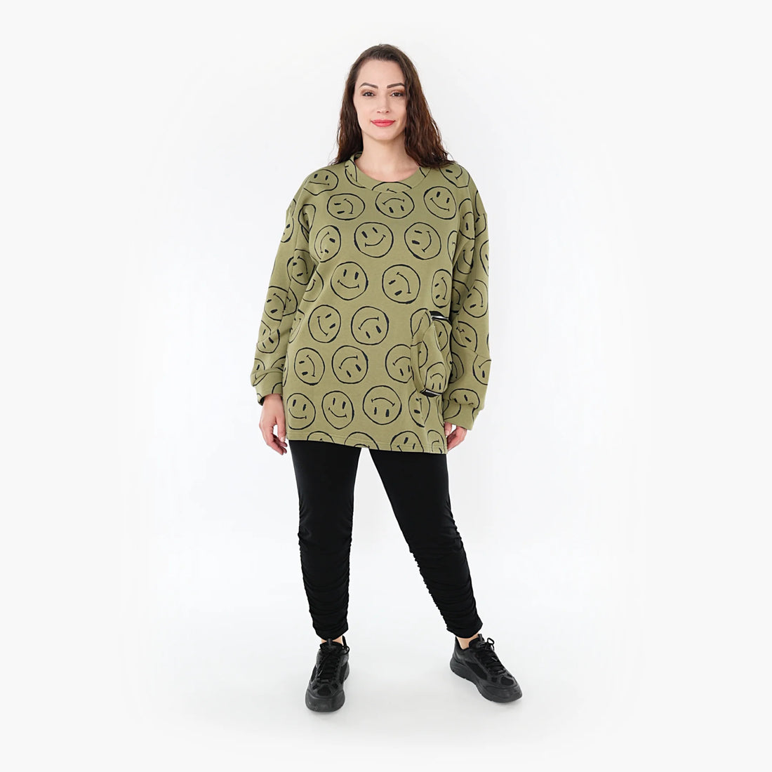  A-Form Bigshirt von AKH Fashion aus Baumwolle, 1361.06987, Olive-Schwarz, Unifarben, Schick