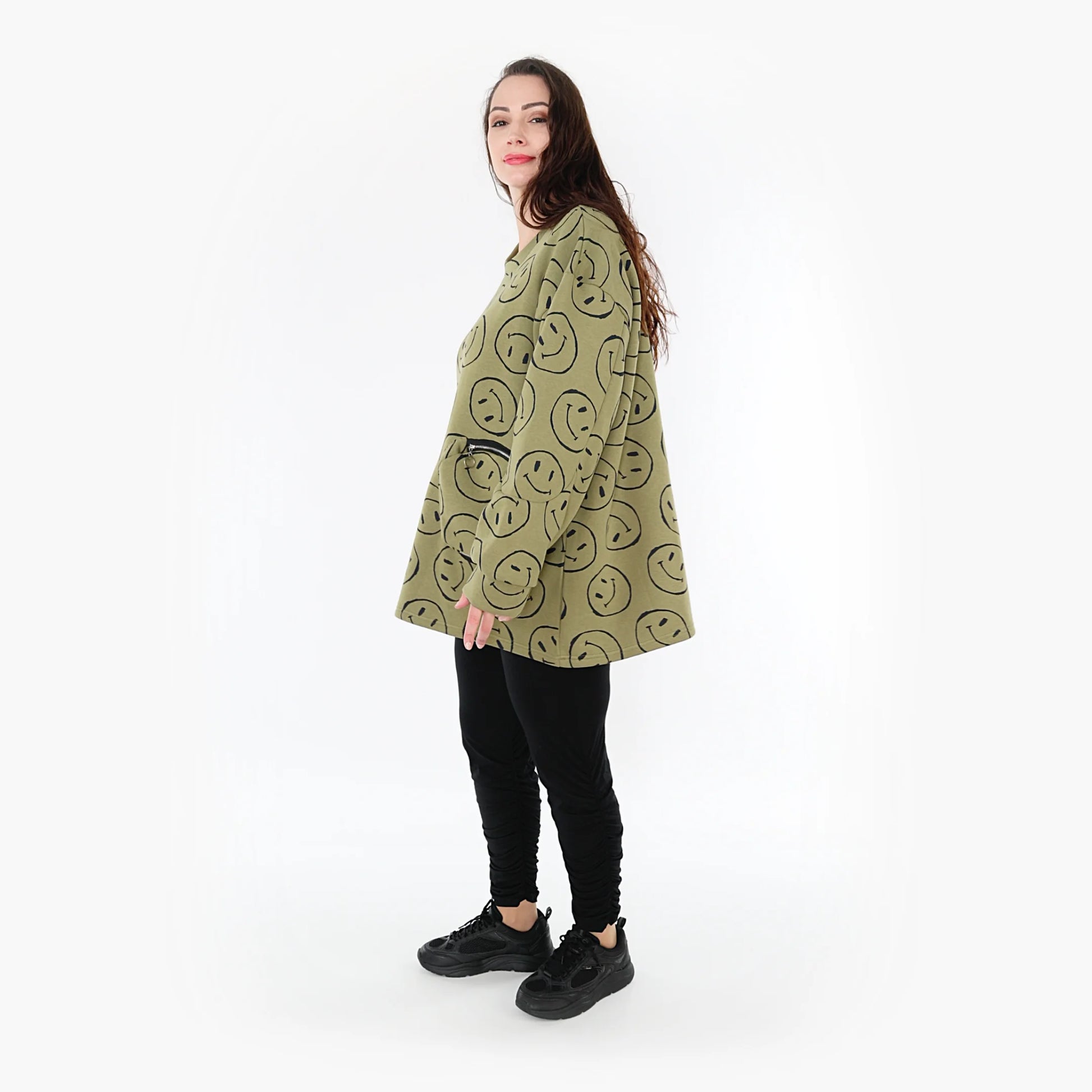  A-Form Bigshirt von AKH Fashion aus Baumwolle, 1361.06987, Olive-Schwarz, Unifarben, Schick