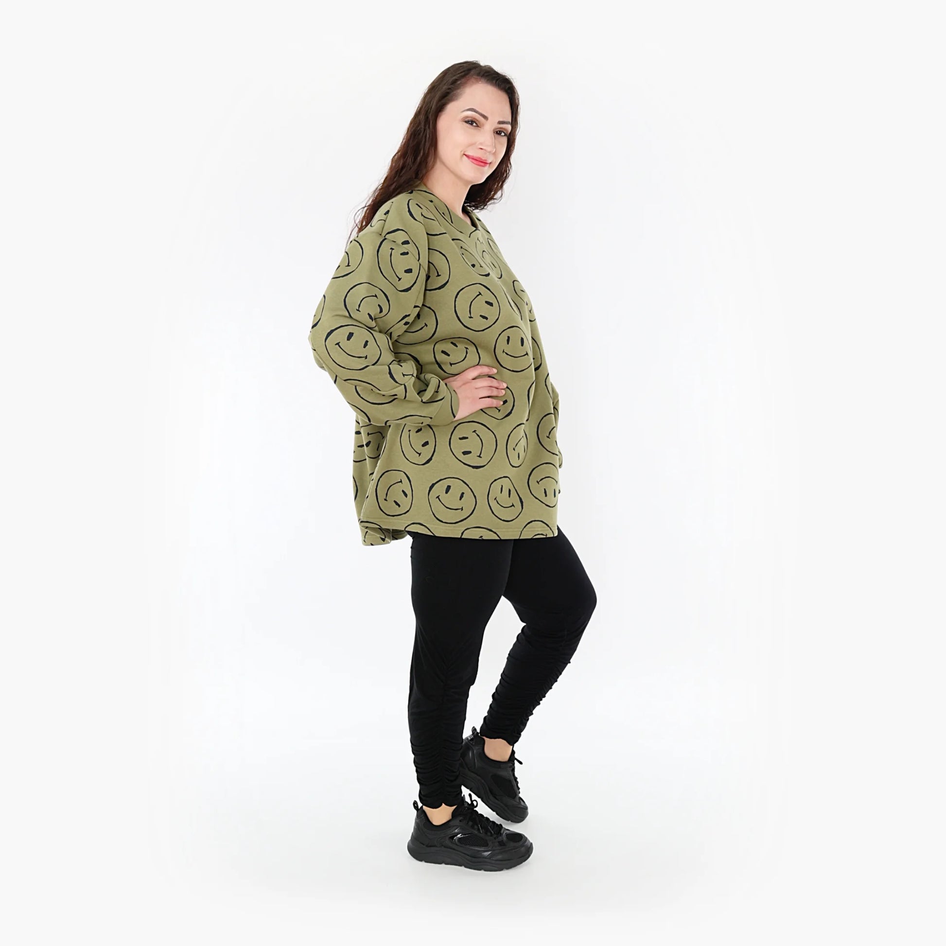  A-Form Bigshirt von AKH Fashion aus Baumwolle, 1361.06987, Olive-Schwarz, Unifarben, Schick