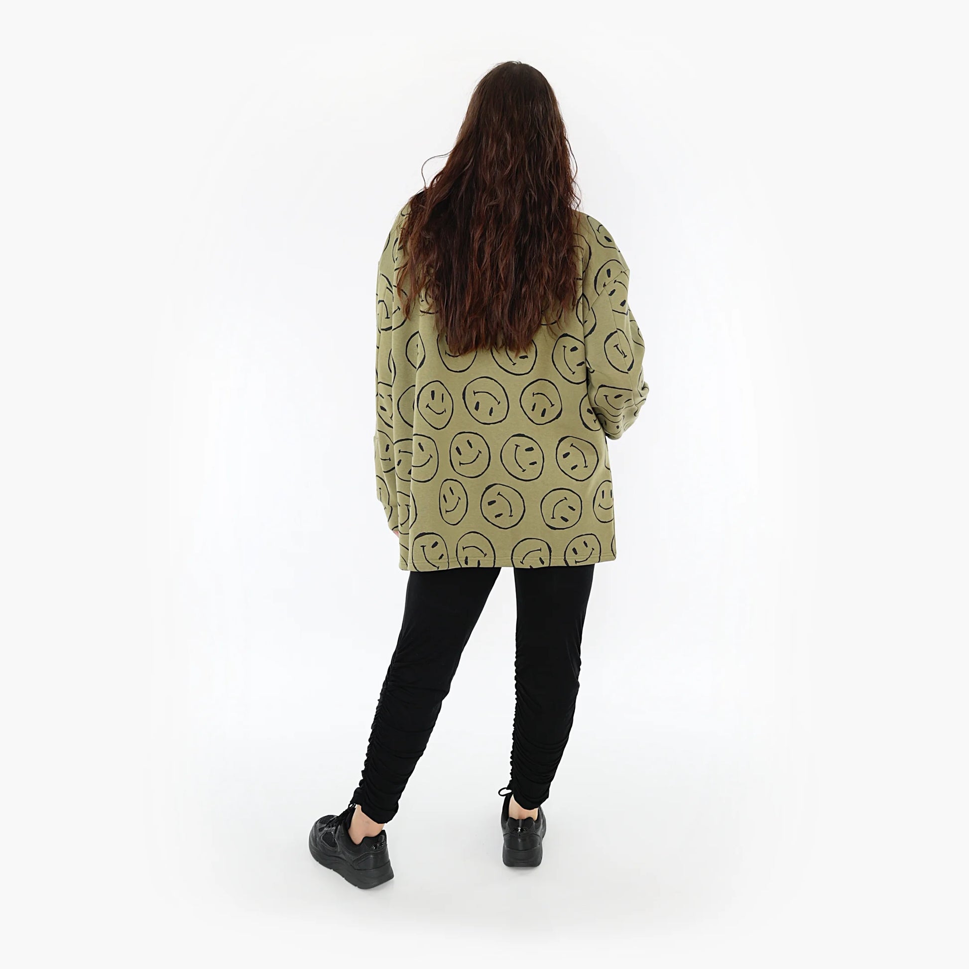  A-Form Bigshirt von AKH Fashion aus Baumwolle, 1361.06987, Olive-Schwarz, Unifarben, Schick