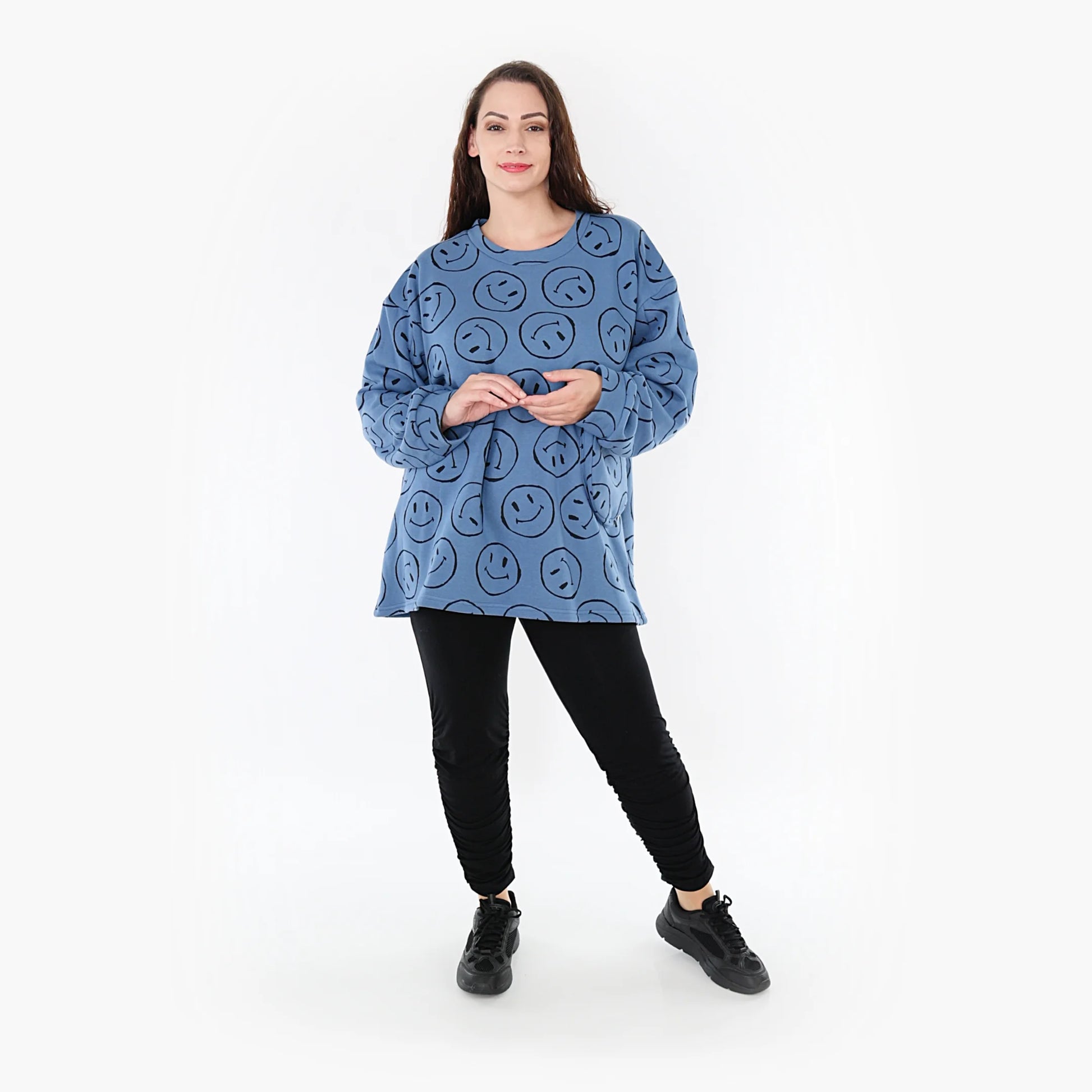  A-Form Shirt in Jeansblau mit lässigem Rundhalsausschnitt und praktischen Taschen für den Winter