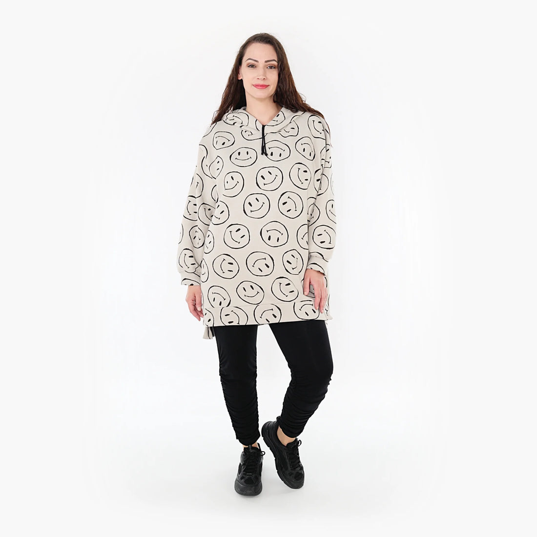  Bigshirt von AKH Fashion aus Baumwolle in gerader Form, 1361.06988, Beige-Schwarz, Schick