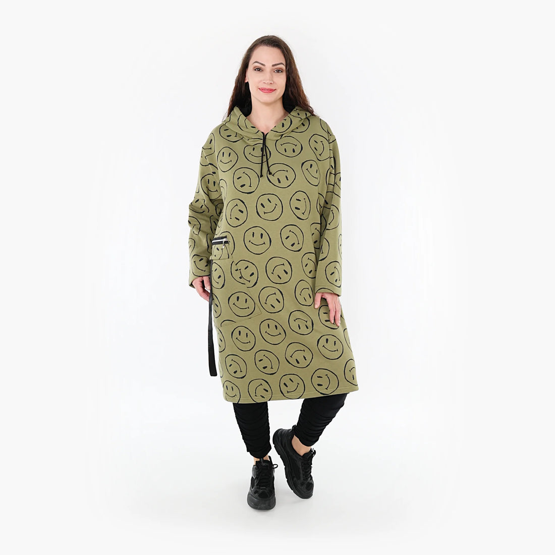  A-Form Bigshirt von AKH Fashion aus Baumwolle, 1361.06989, Olive-Schwarz, Unifarben, Schick