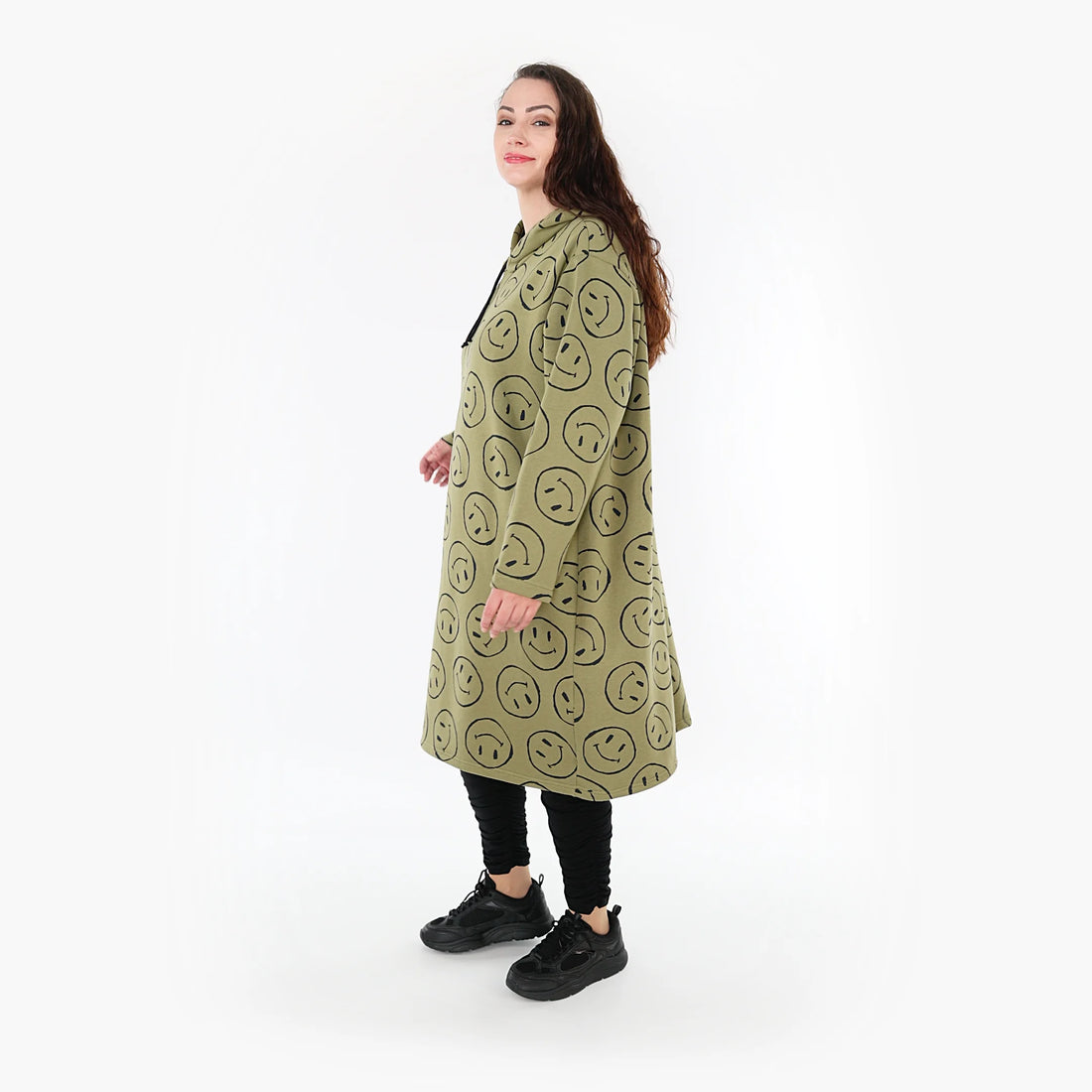  A-Form Bigshirt von AKH Fashion aus Baumwolle, 1361.06989, Olive-Schwarz, Unifarben, Schick