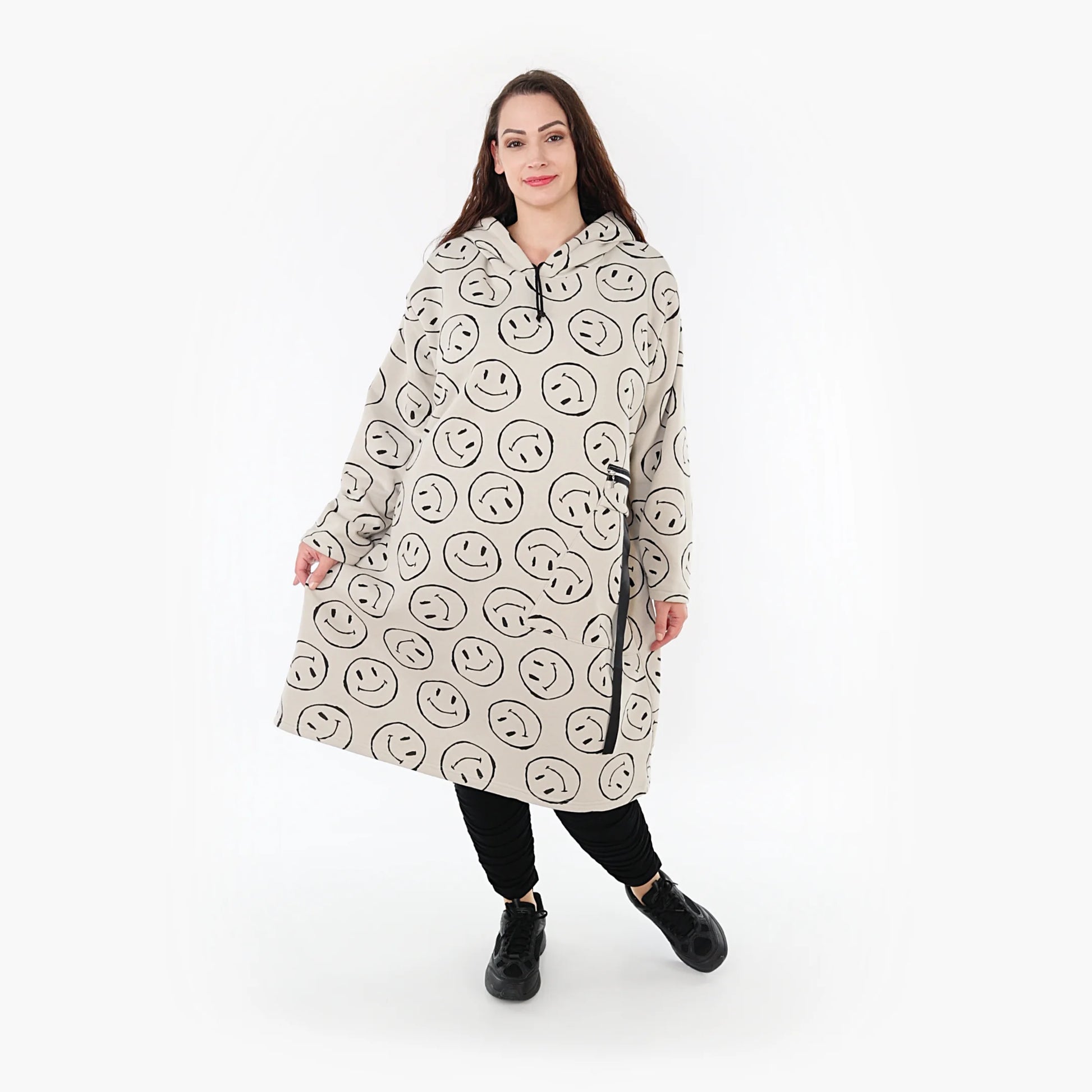  A-Form Bigshirt von AKH Fashion aus Baumwolle, 1361.06989, Beige-Schwarz, Unifarben, Schick