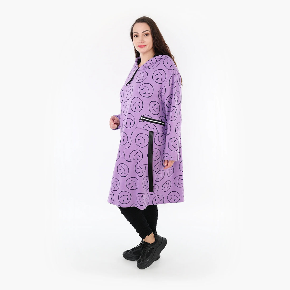  A-Form Bigshirt von AKH Fashion aus Baumwolle, 1361.06989, Flieder-Schwarz, Schick, Modern