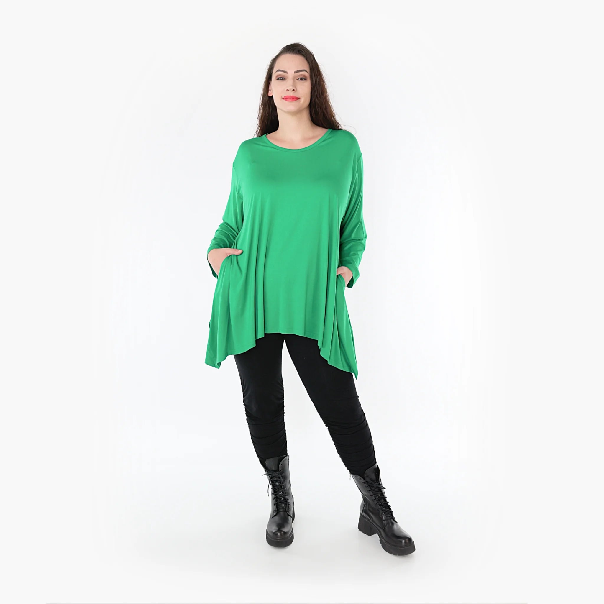  A-Form Shirt von AKH Fashion aus Viskose, 1233.1019L, Grün, Unifarben, Ausgefallen, Modern