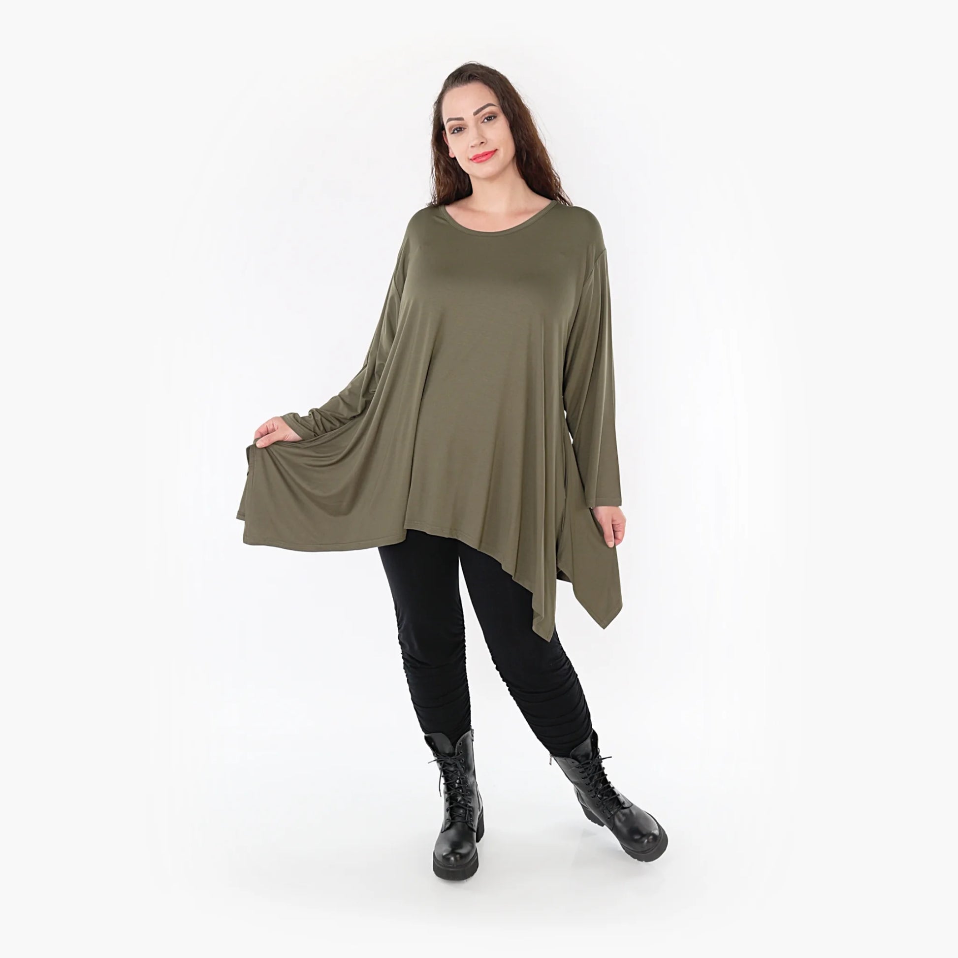  A-Form Shirt von AKH Fashion aus Viskose, 1233.1019L, Olive, Unifarben, Schick, Modern