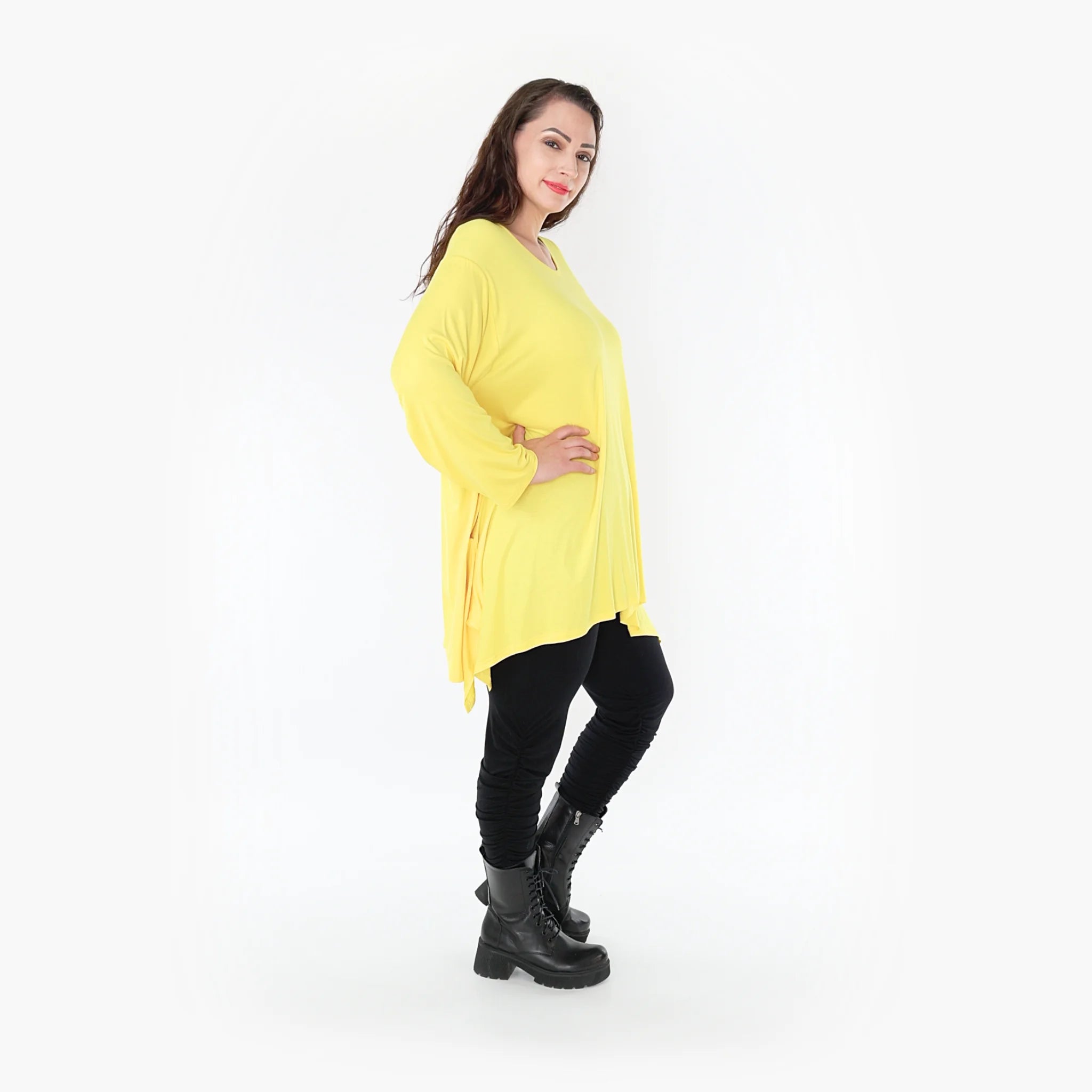  A-Form Shirt von AKH Fashion aus Viskose, 1233.1019L, Gelb, Schick, Modern, Bequem