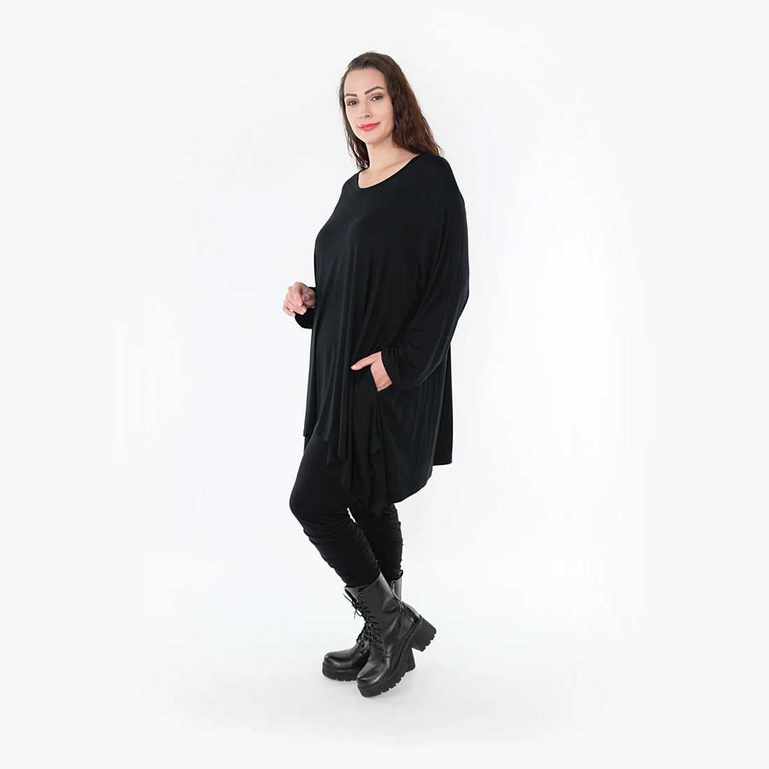  A-Form Shirt von AKH Fashion aus Viskose, 1233.1019L, Schwarz, Unifarben, Schick, Modern