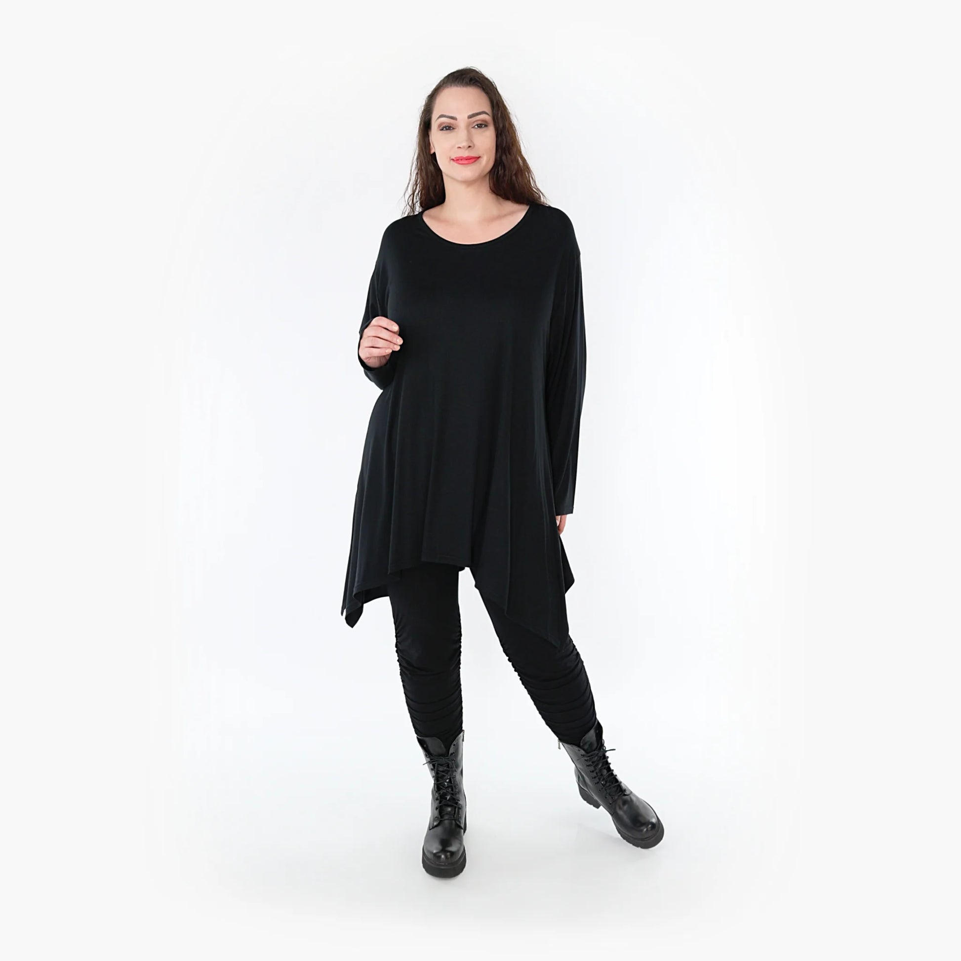  A-Form Shirt von AKH Fashion aus Viskose, 1233.1019L, Schwarz, Unifarben, Schick, Modern