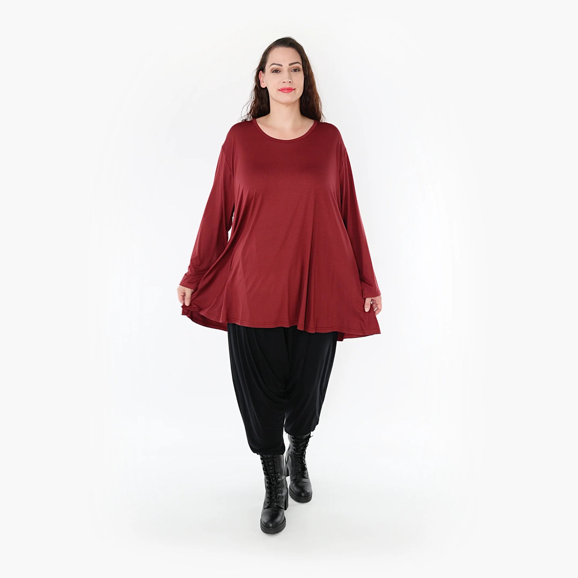  Shirt von AKH Fashion aus Viskose in Glocken-Form, 1233.1892L, Burgundy, Schick, Modern