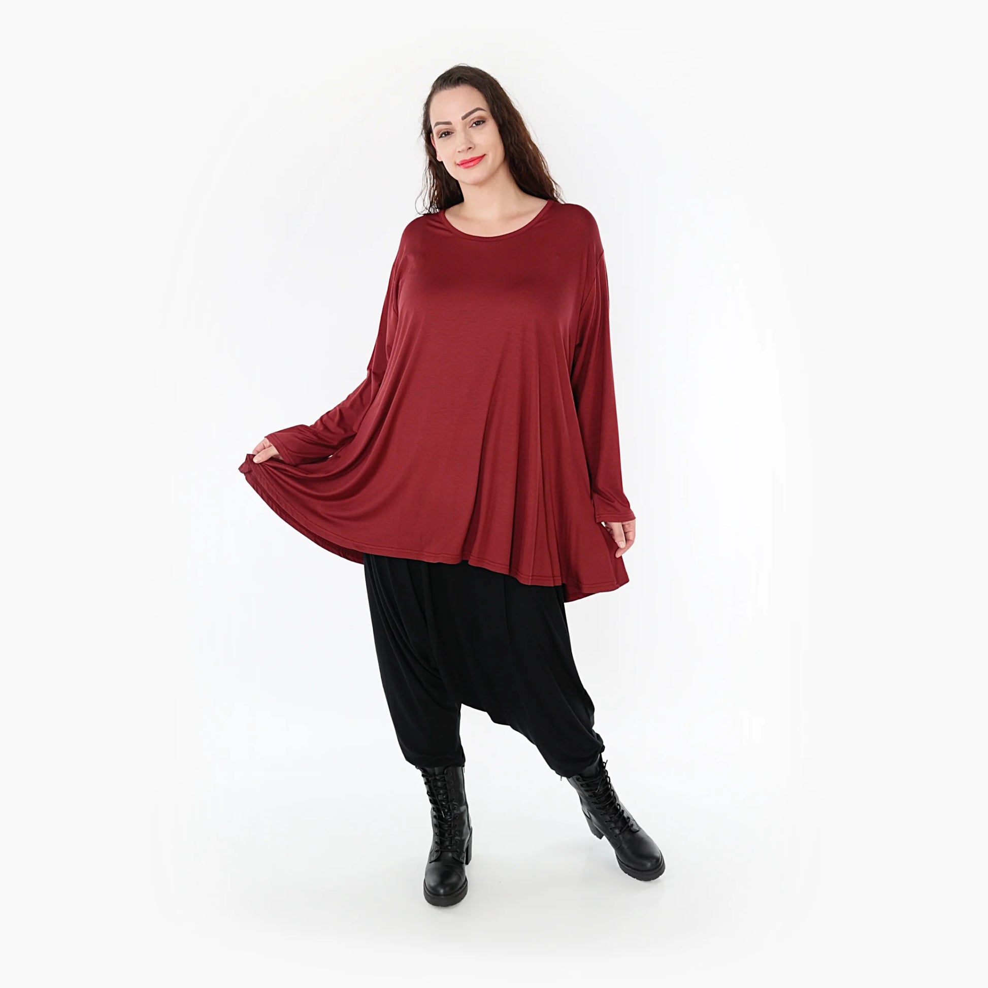  Shirt von AKH Fashion aus Viskose in Glocken-Form, 1233.1892L, Burgundy, Schick, Modern