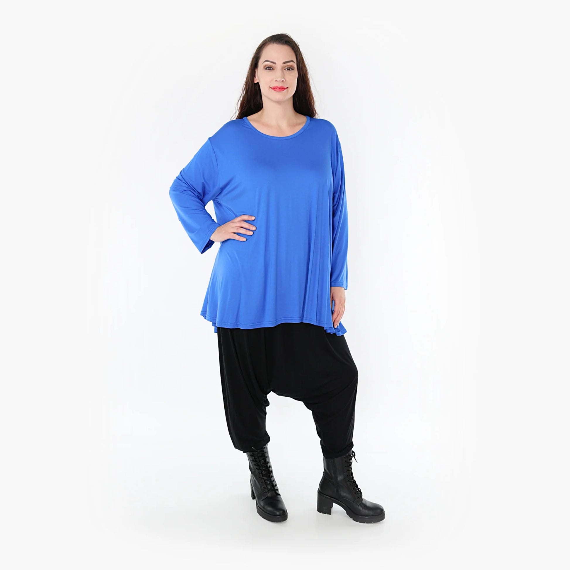  Shirt von AKH Fashion aus Viskose in Glocken-Form, 1233.1892L, Royalblau, Schick, Modern