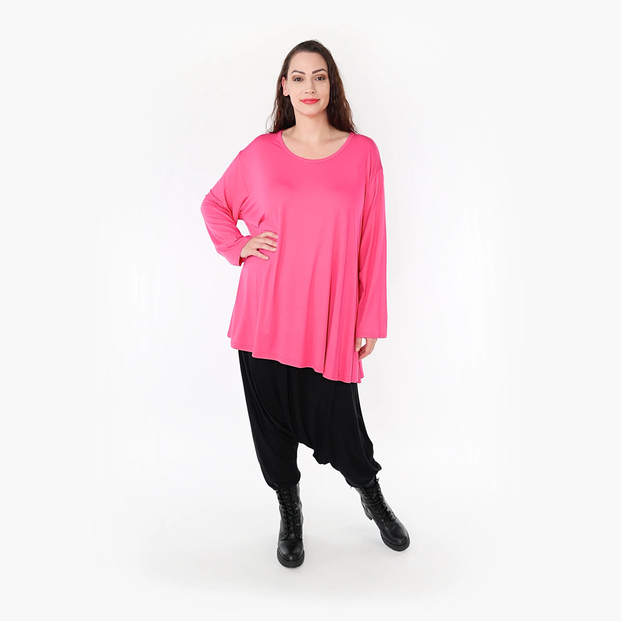  Shirt von AKH Fashion aus Viskose in Glocken-Form, 1233.1892L, Fuchsia, Unifarben, Schick