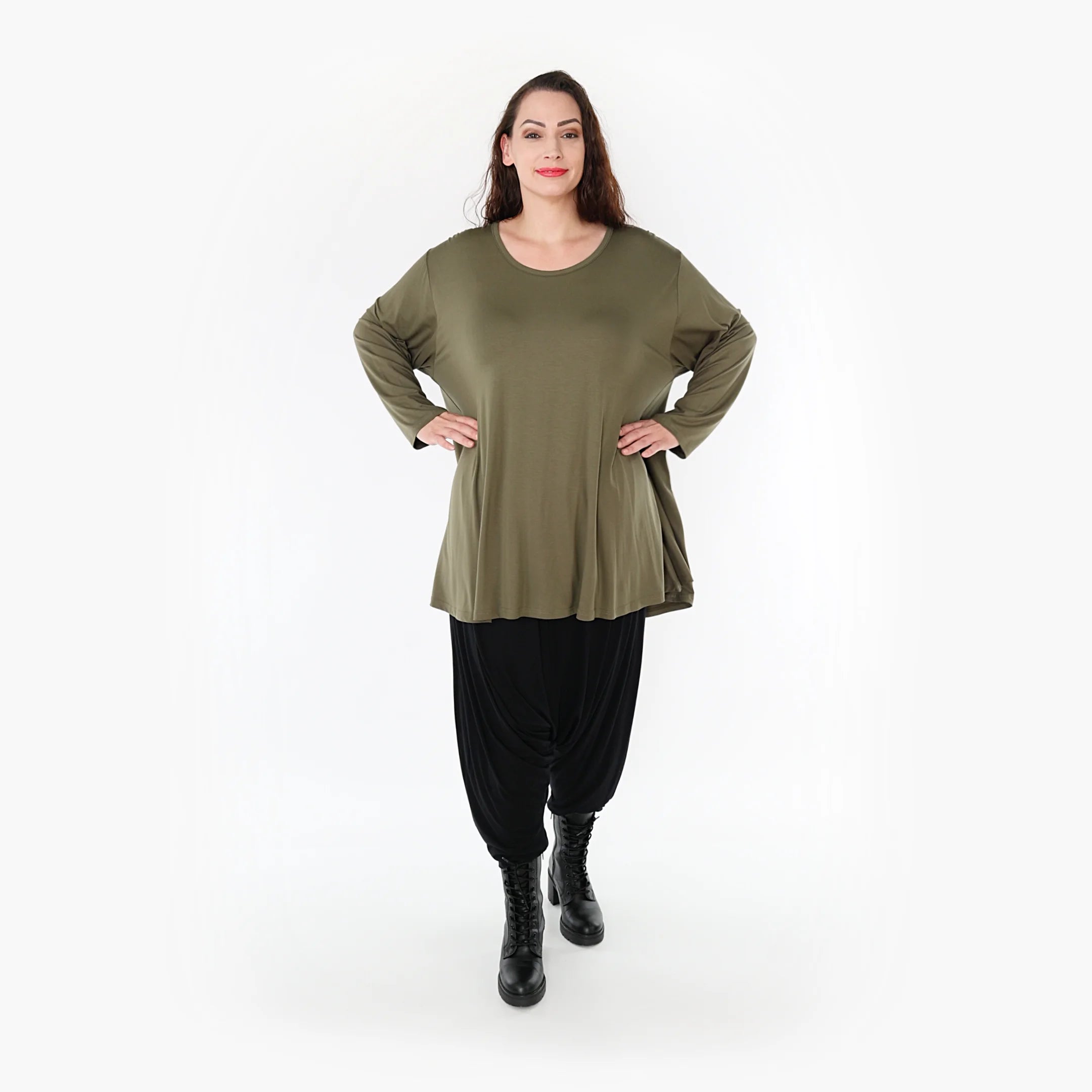  AKH Fashion Shirt in Glocken-Form, aus Viskose, 1233.1892L, Olive, Schick, Modern, Bequem