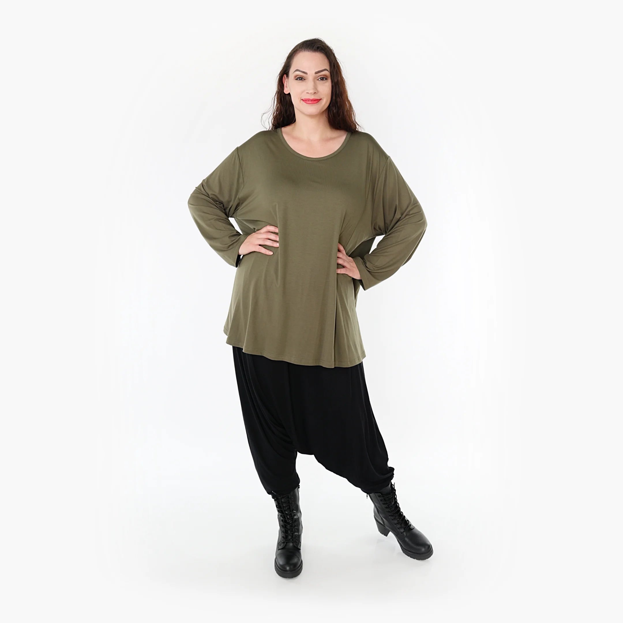  AKH Fashion Shirt in Glocken-Form, aus Viskose, 1233.1892L, Olive, Schick, Modern, Bequem
