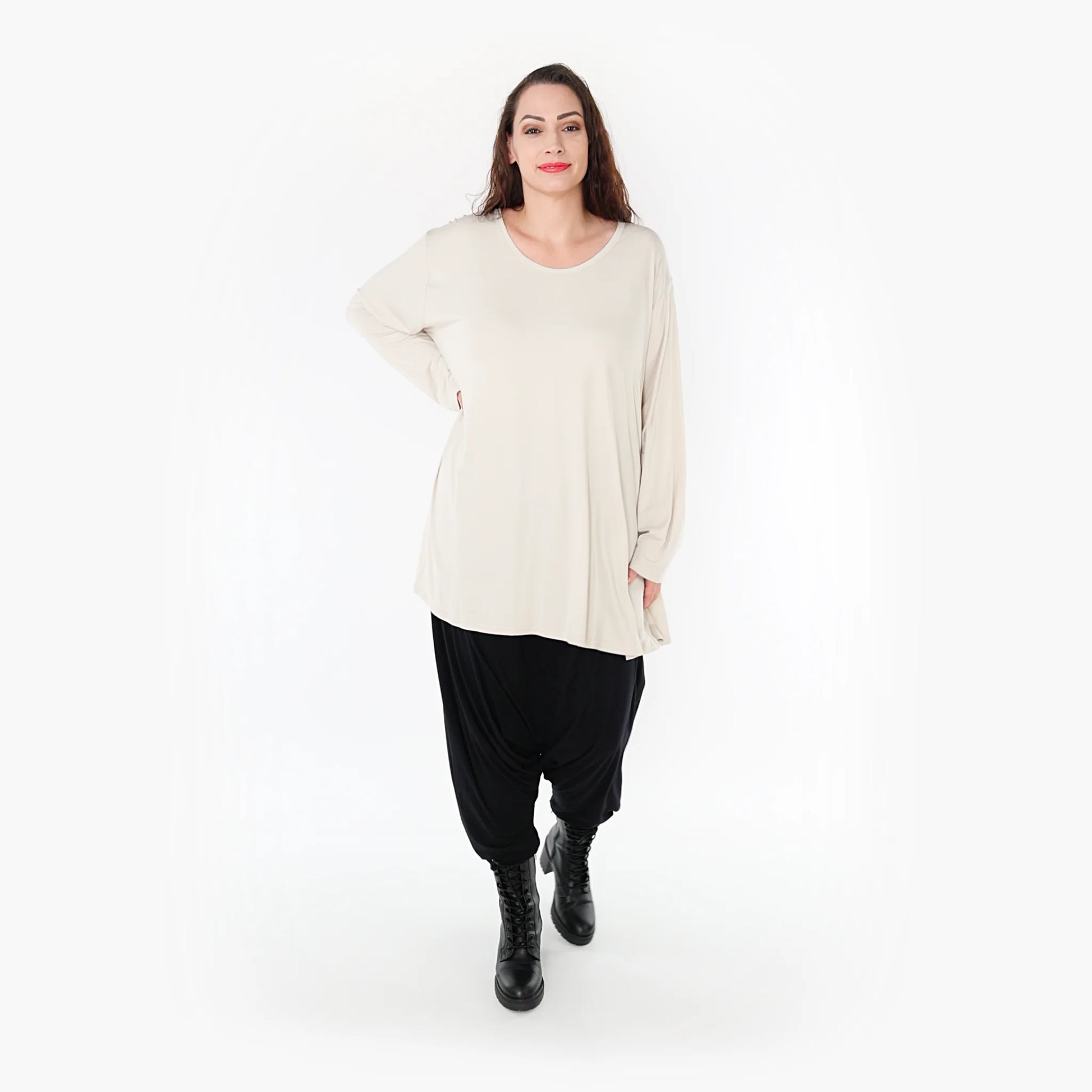  Shirt von AKH Fashion aus Viskose in Glocken-Form, 1233.1892L, Beige, Unifarben, Schick