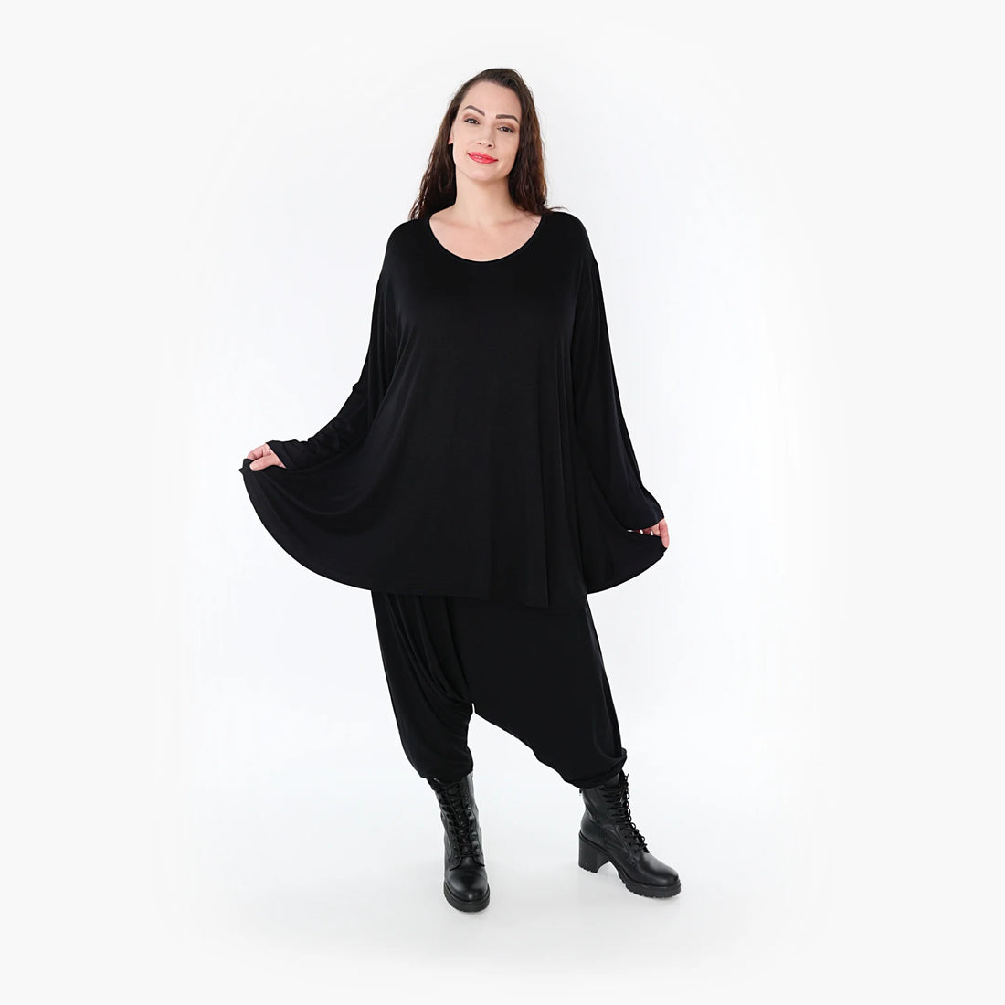  Shirt von AKH Fashion aus Viskose in Glocken-Form, 1233.1892L, Schwarz, Unifarben, Schick