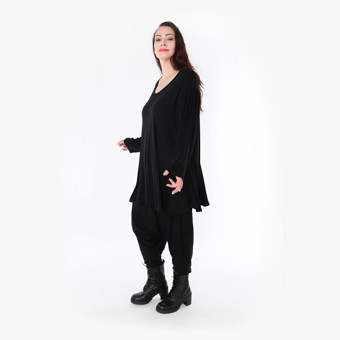  Shirt von AKH Fashion aus Viskose in Glocken-Form, 1233.1892L, Schwarz, Unifarben, Schick