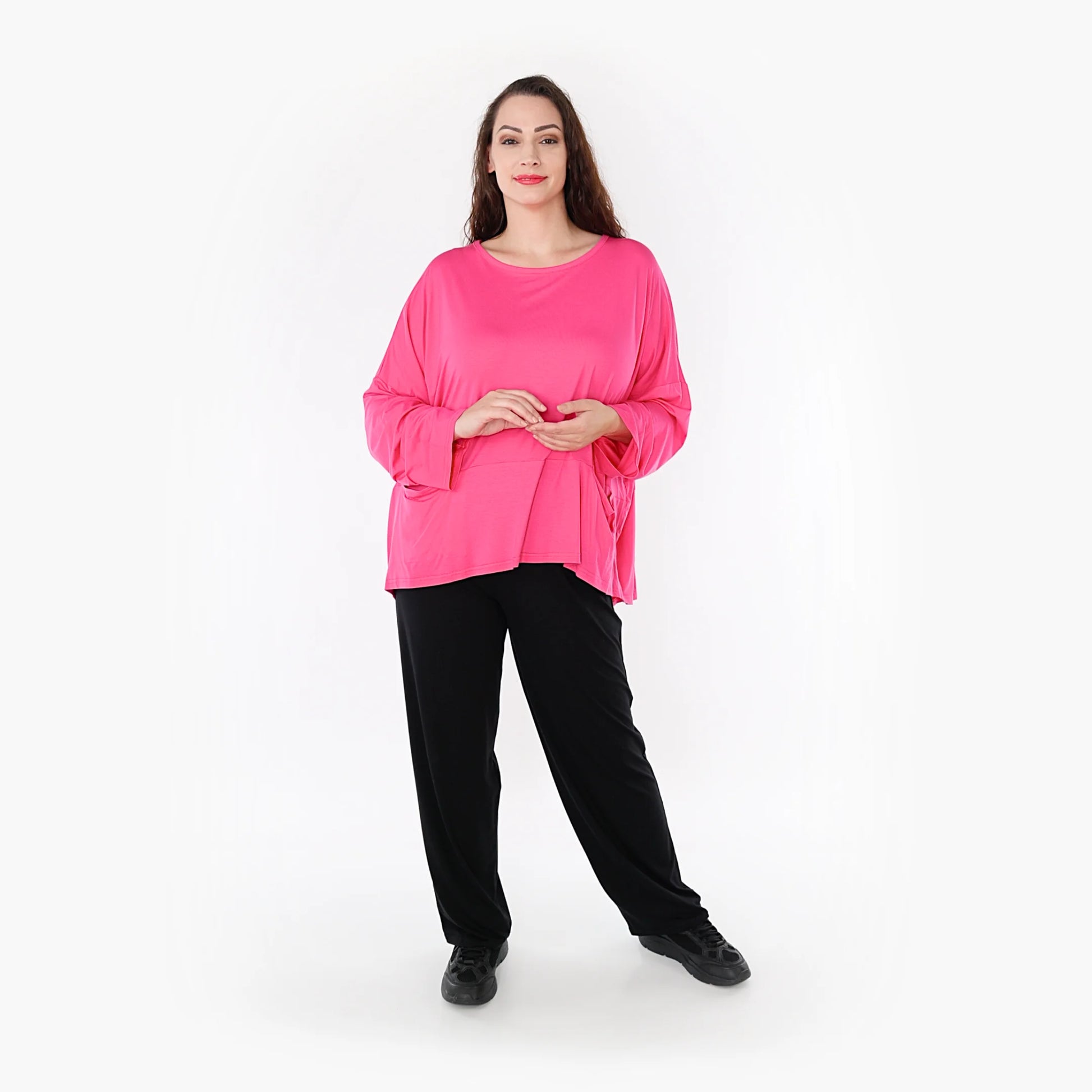  Bigshirt von AKH Fashion aus Viskose in kastiger Form, 1233.6888L, Fuchsia, Schick, Modern