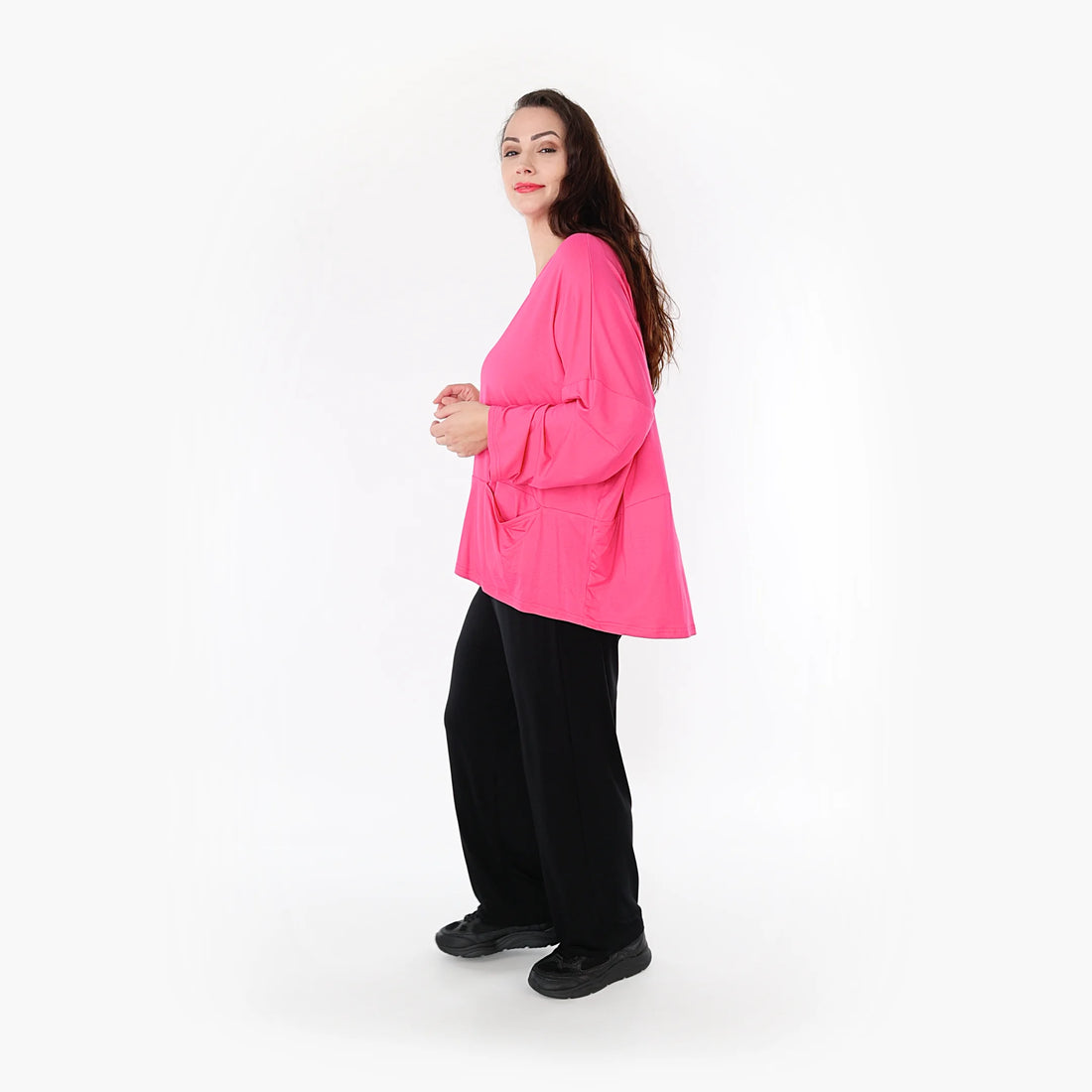  Bigshirt von AKH Fashion aus Viskose in kastiger Form, 1233.6888L, Fuchsia, Schick, Modern