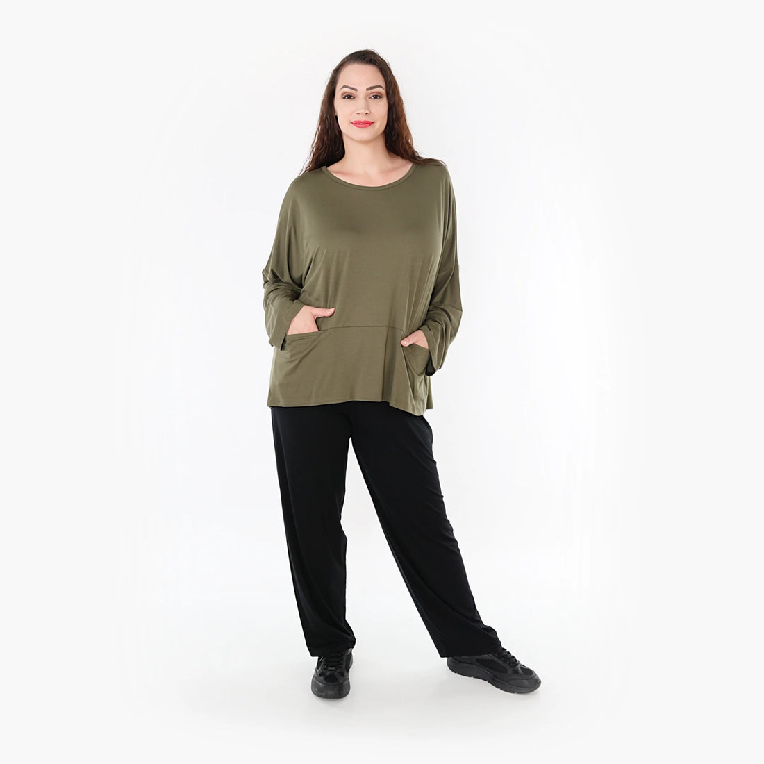  Bigshirt von AKH Fashion aus Viskose in kastiger Form, 1233.6888L, Olive, Unifarben, Schick