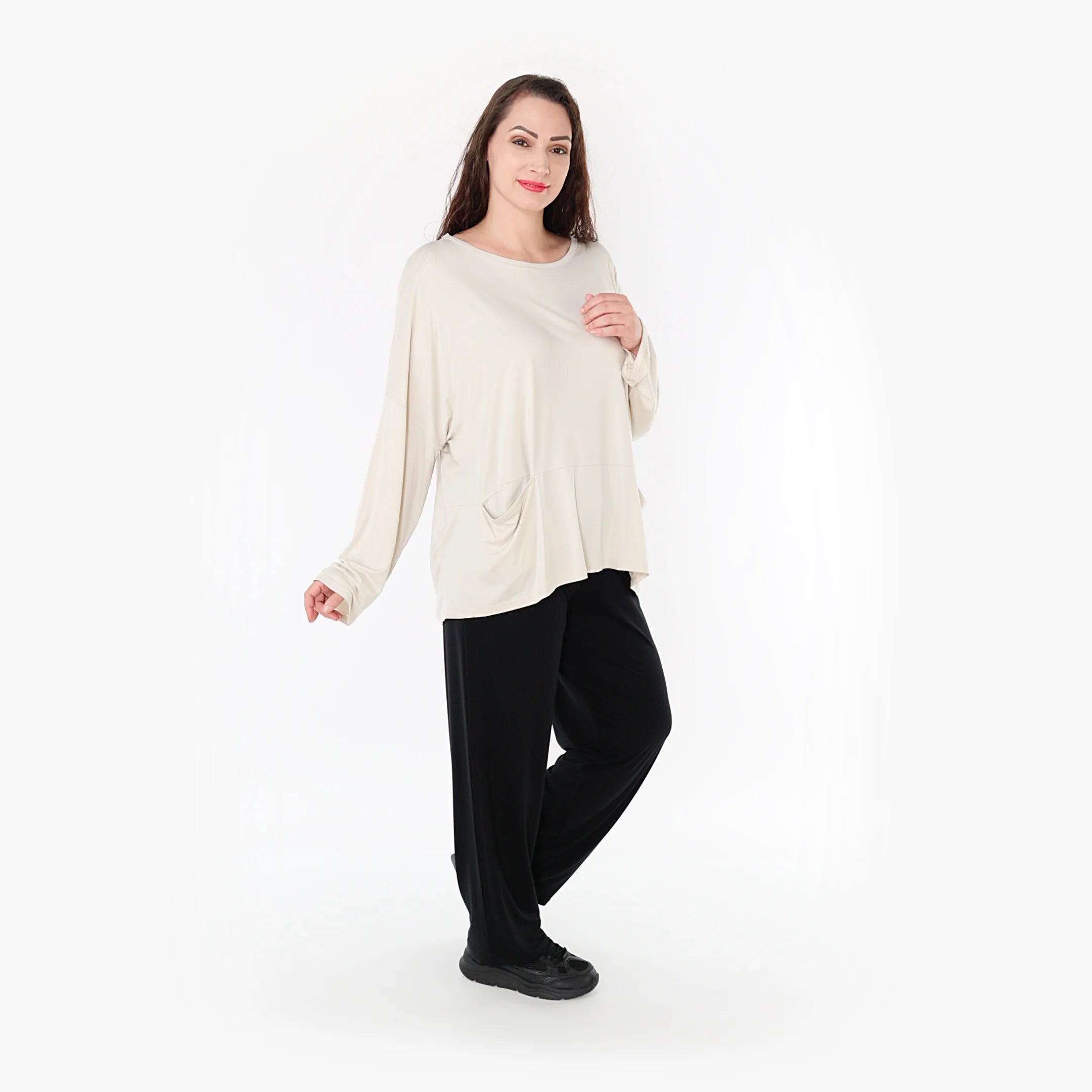  AKH Fashion Bigshirt in kastiger Form, aus Viskose, 1233.6888L, Beige, Schick, Modern, Bequem