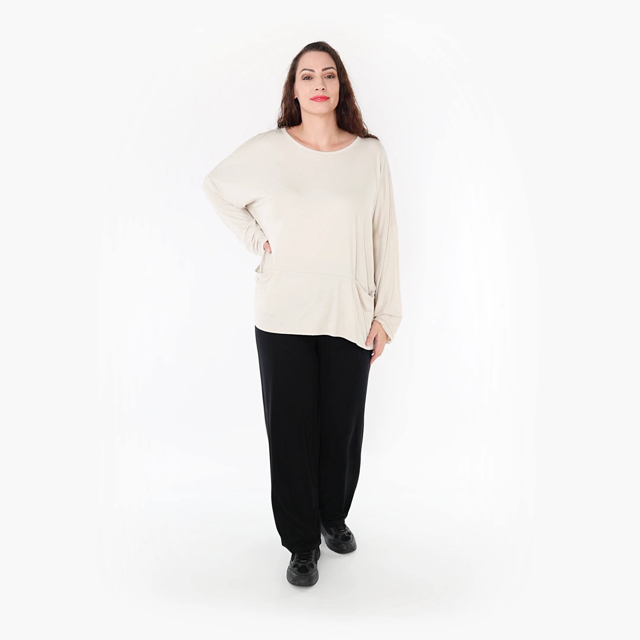  AKH Fashion Bigshirt in kastiger Form, aus Viskose, 1233.6888L, Beige, Schick, Modern, Bequem