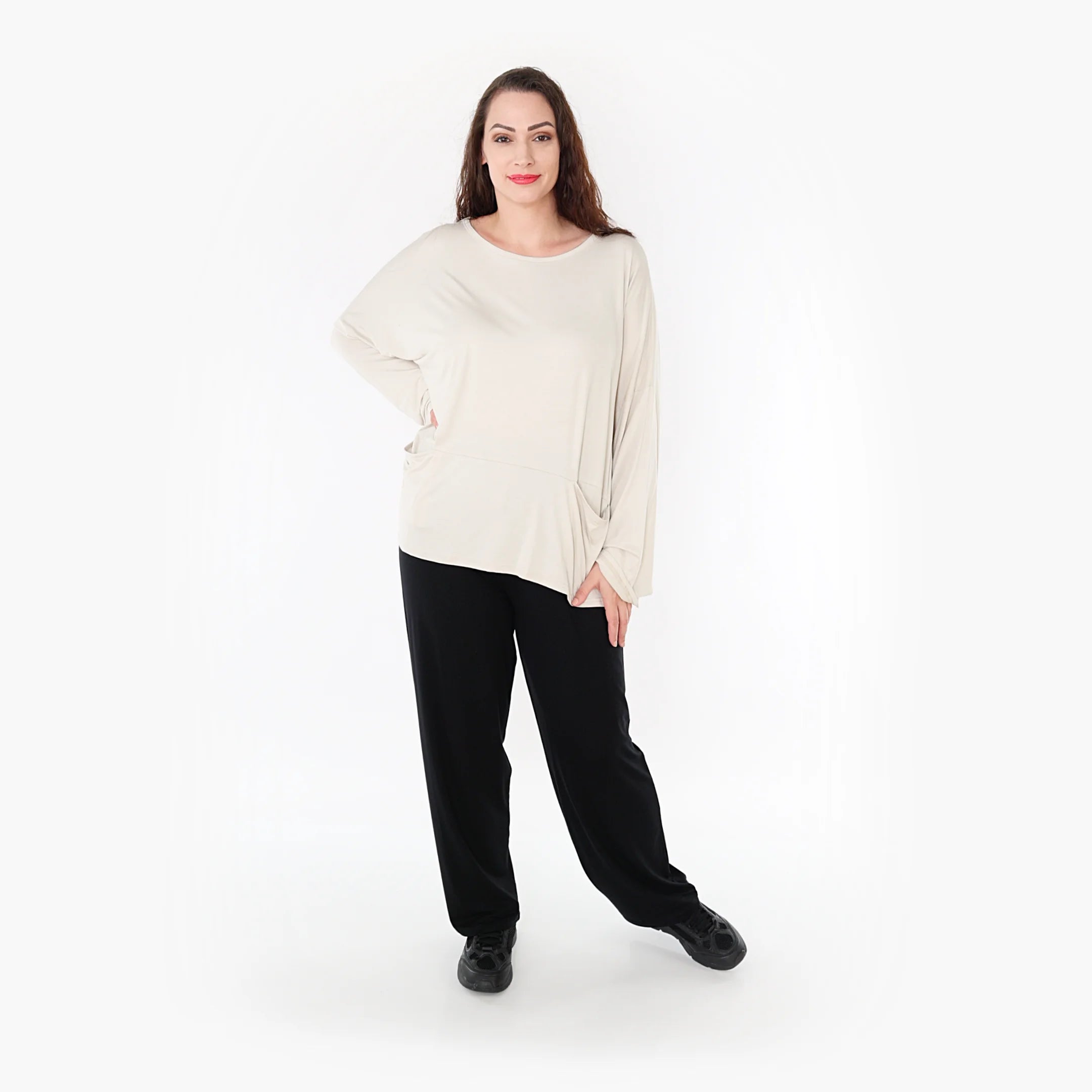  AKH Fashion Bigshirt in kastiger Form, aus Viskose, 1233.6888L, Beige, Schick, Modern, Bequem