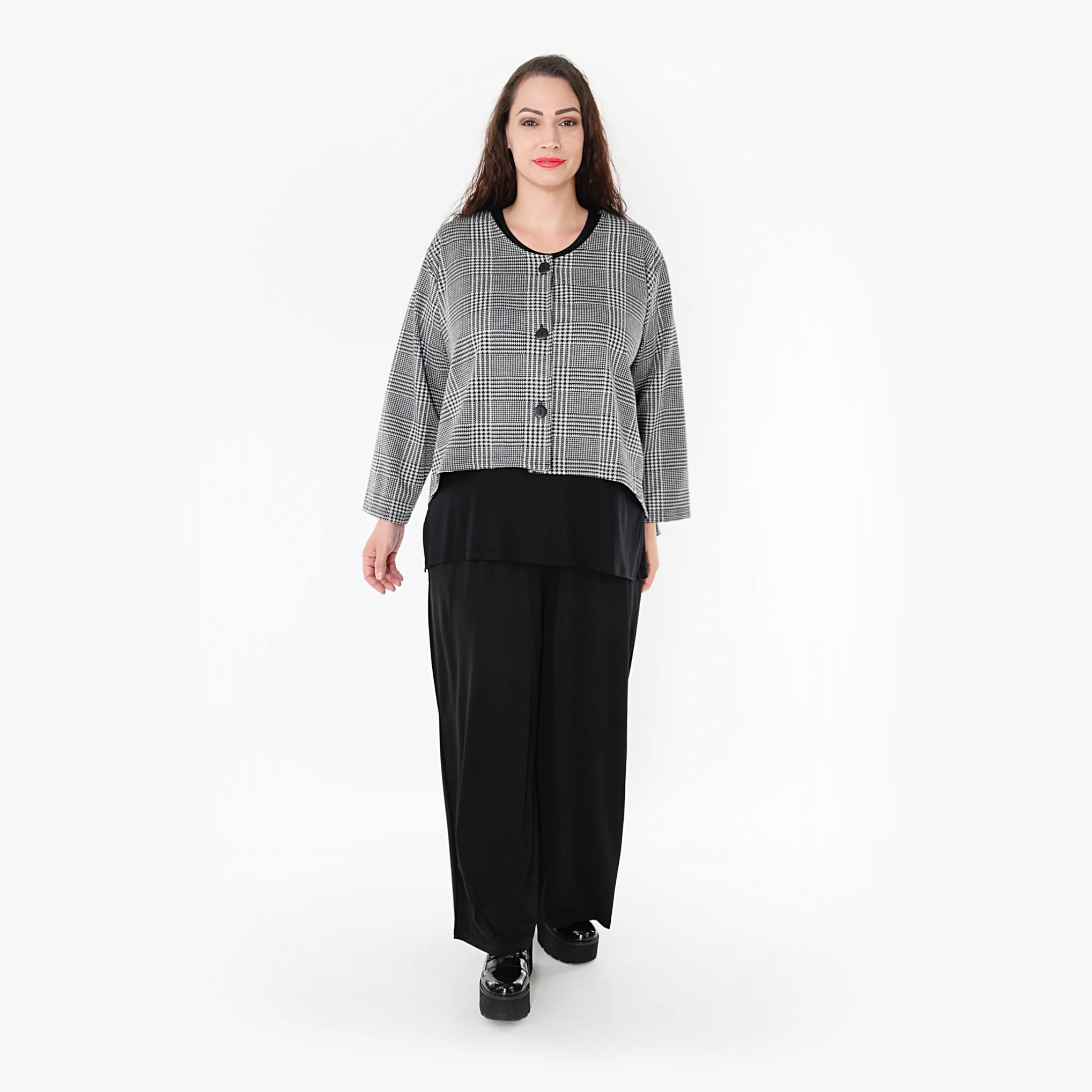  AKH Fashion Jacke in gerundeter Form, aus Materialmix, 1363.06073, Weiß-Schwarz, Schick