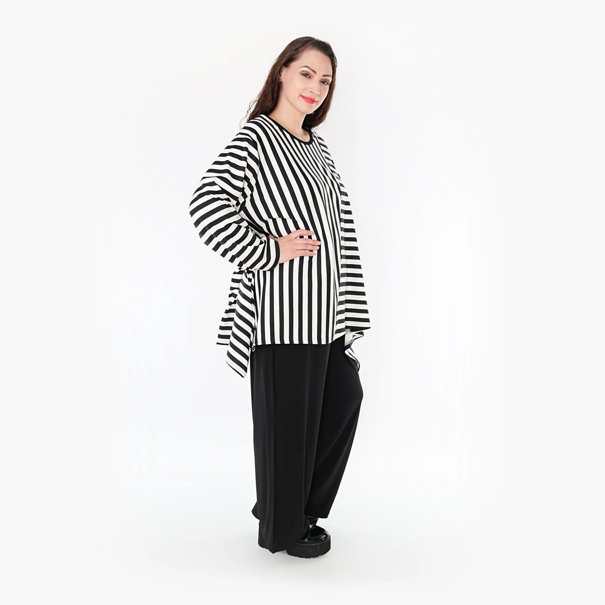  A-Form Bigshirt von AKH Fashion aus Viskose, 1366.06804, Schwarz-Weiß, Unifarben, Ausgefallen