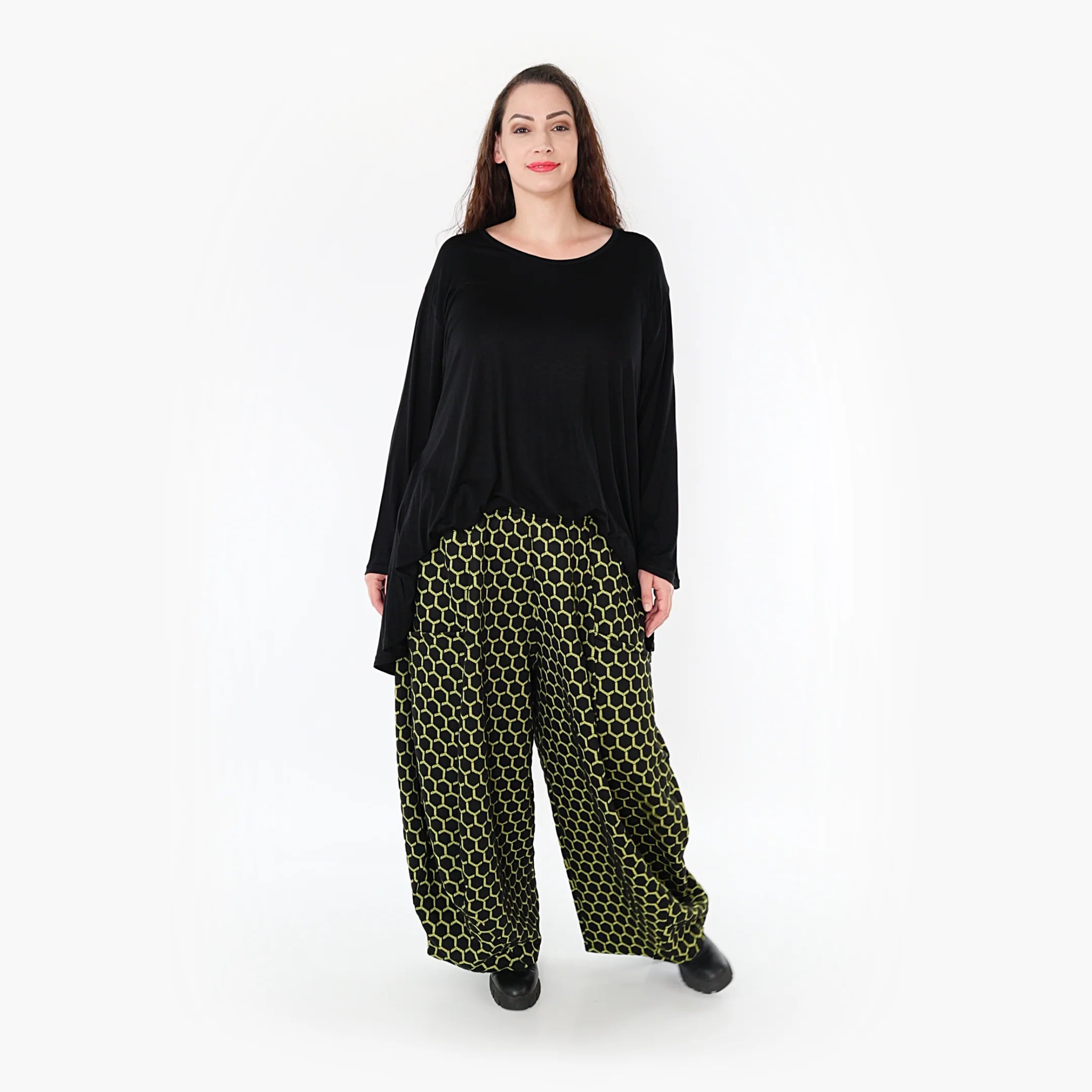  Ballonhose von AKH Fashion aus Materialmix, 1365.08069, Schwarz-Lime, Raute, Schick