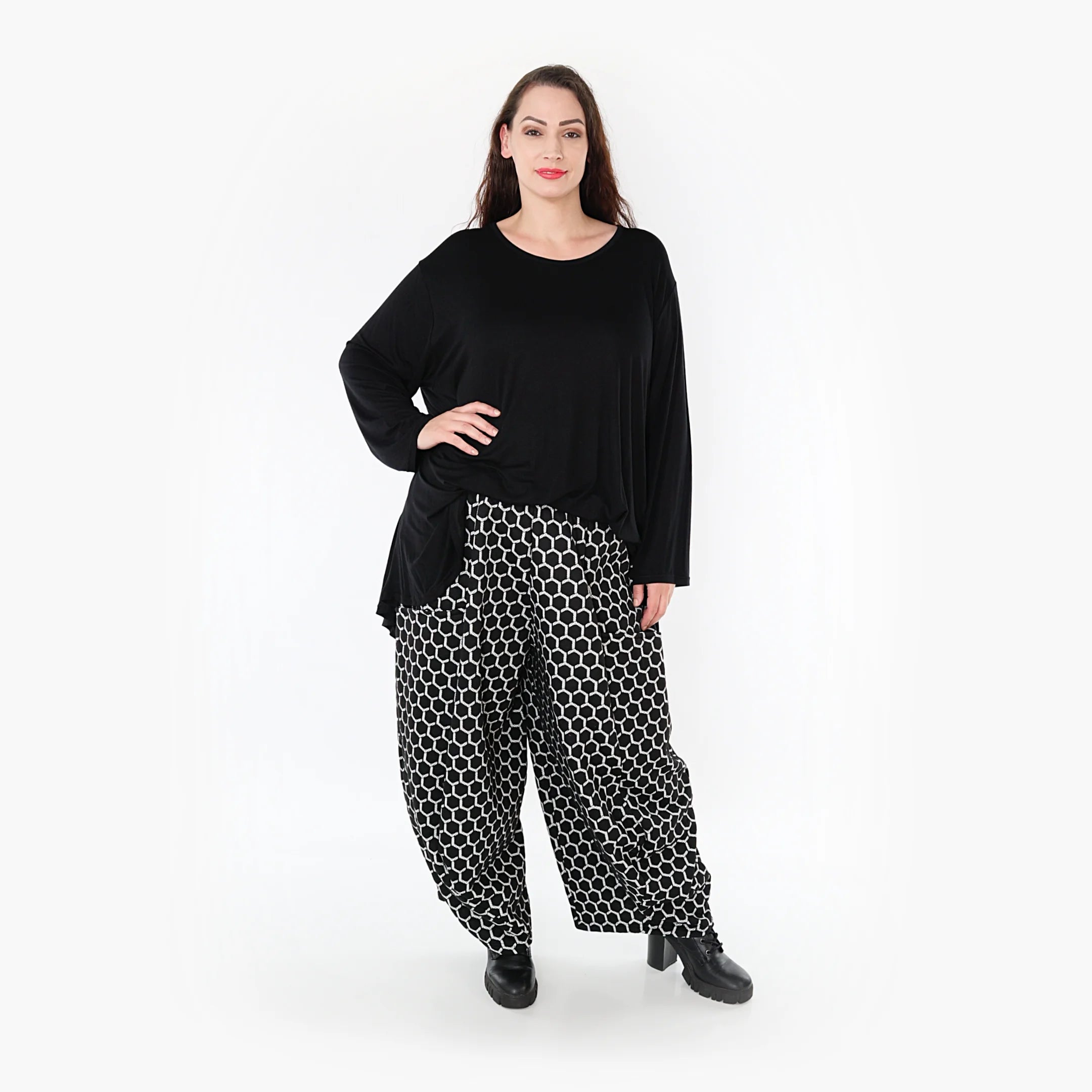  Ballonhose von AKH Fashion aus Materialmix, 1365.08069, Schwarz-Weiß, Raute, Schick