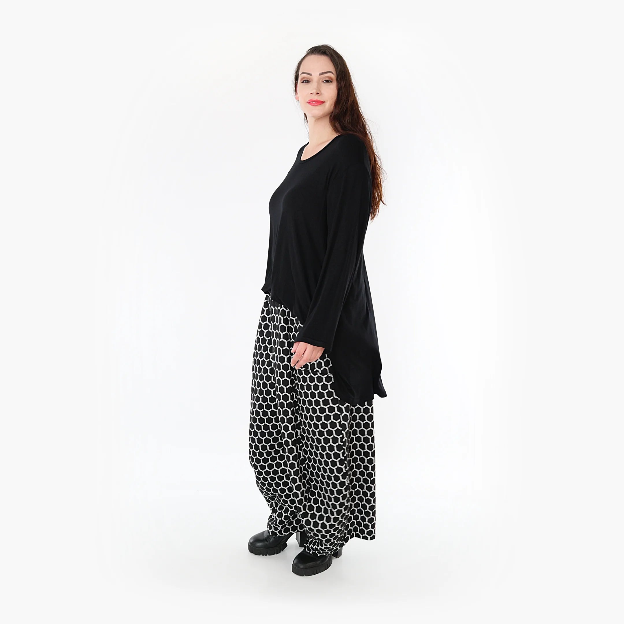  Ballonhose von AKH Fashion aus Materialmix, 1365.08069, Schwarz-Weiß, Raute, Schick