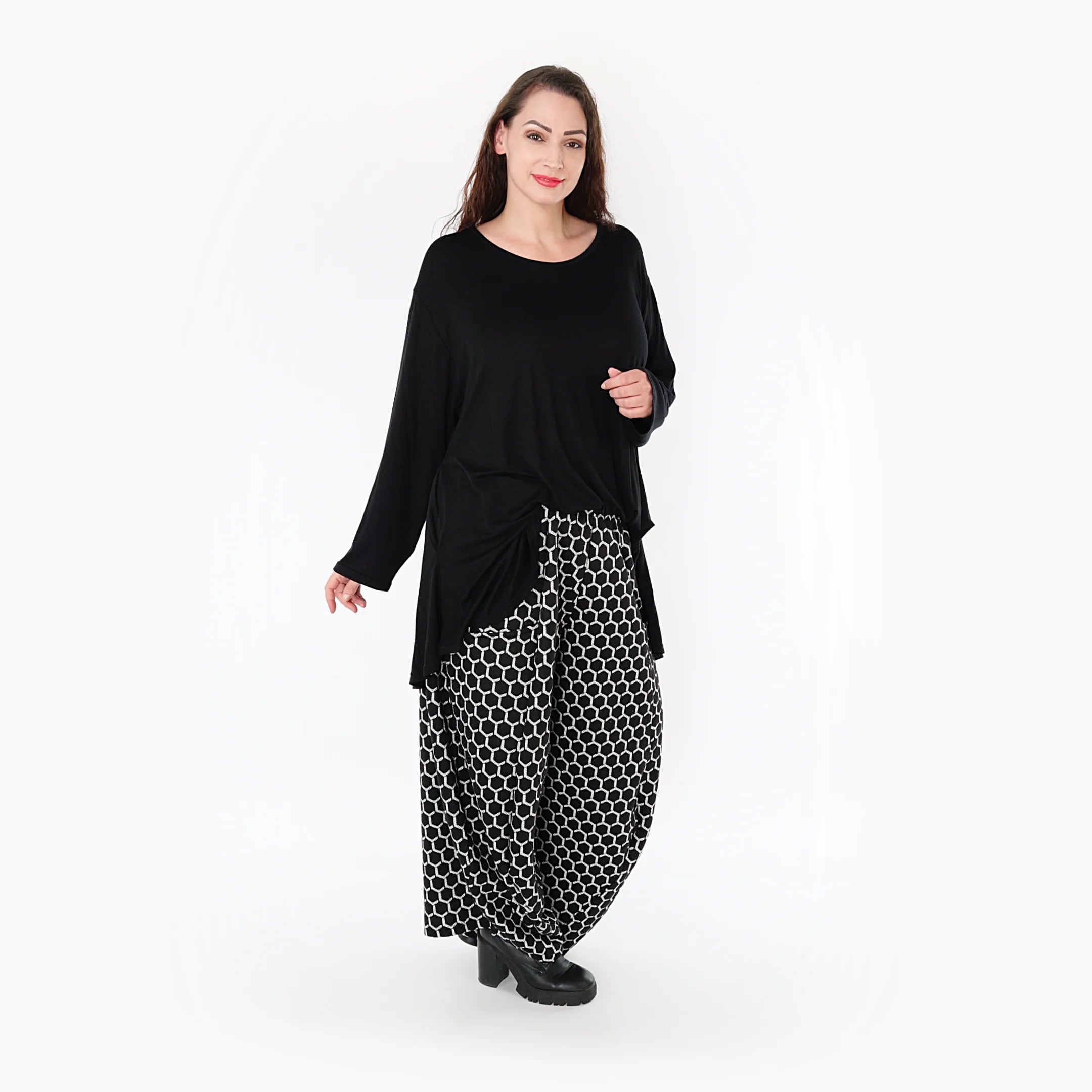 Ballonhose von AKH Fashion aus Materialmix, 1365.08069, Schwarz-Weiß, Raute, Schick