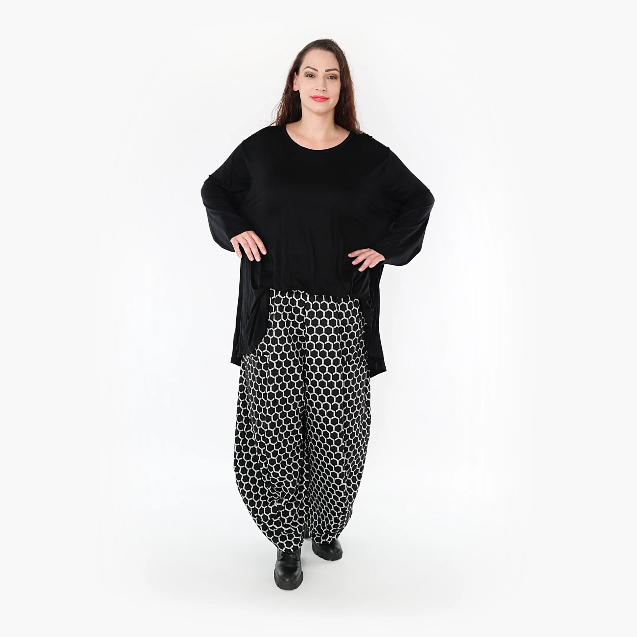  Ballonhose von AKH Fashion aus Materialmix, 1365.08069, Schwarz-Weiß, Raute, Schick