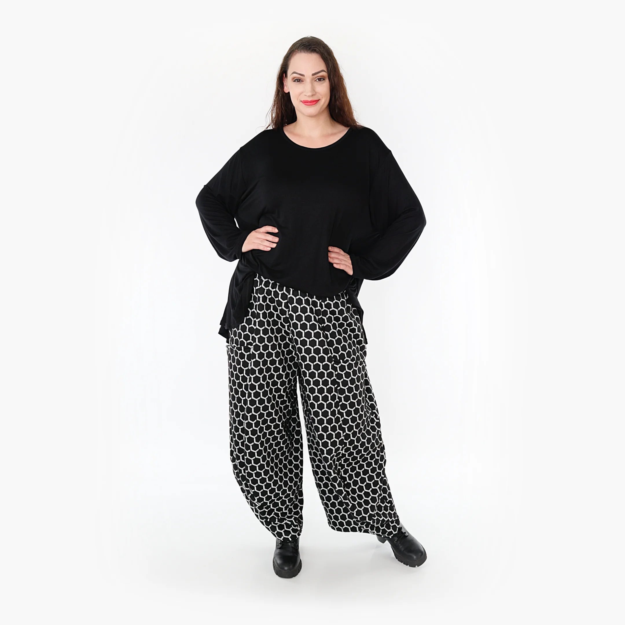  Ballonhose von AKH Fashion aus Materialmix, 1365.08069, Schwarz-Weiß, Raute, Schick