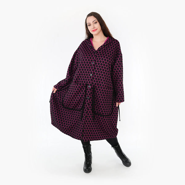  Ballonmantel von AKH Fashion aus Materialmix, 1365.06986, Schwarz-Fuchsia, Raute, Schick