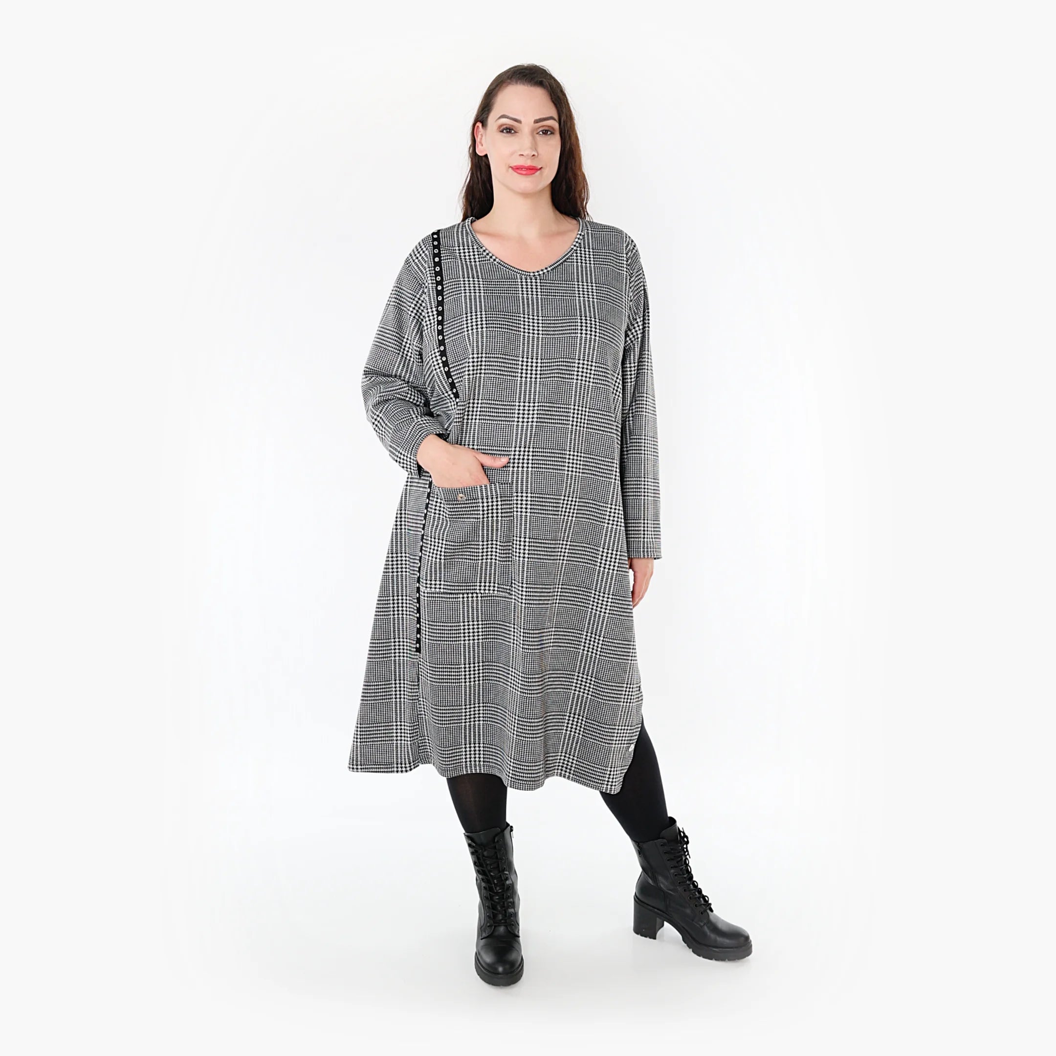  A-Form Kleid von AKH Fashion aus Materialmix, 1363.06982, Weiß-Schwarz, Schick, Modern